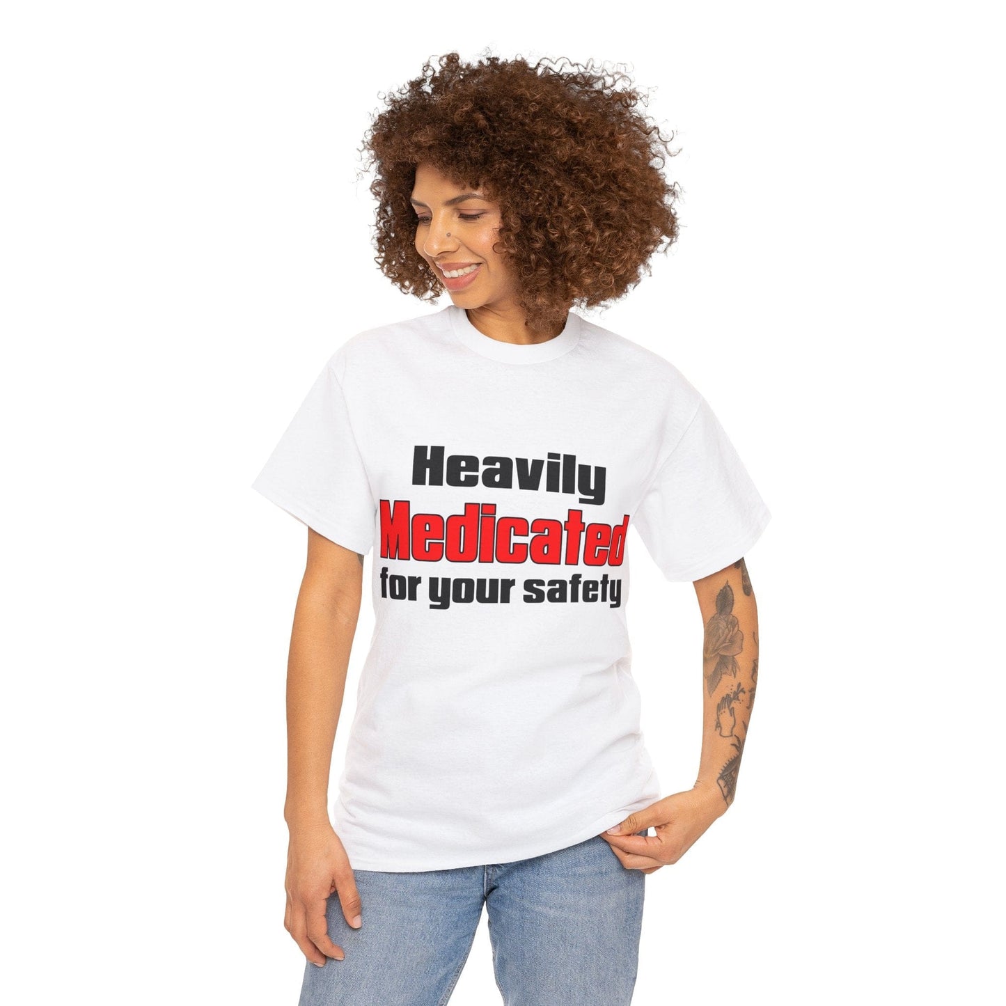 Heavily Medicated For Your Safety Graphic Tee Graphic Tees Australia White / S Graphic T-Shirt Australia -  Cool Graphic T-Shirts Online -  Heavily Medicated For Your Safety T-Shirt | Funny T-Shirts Au