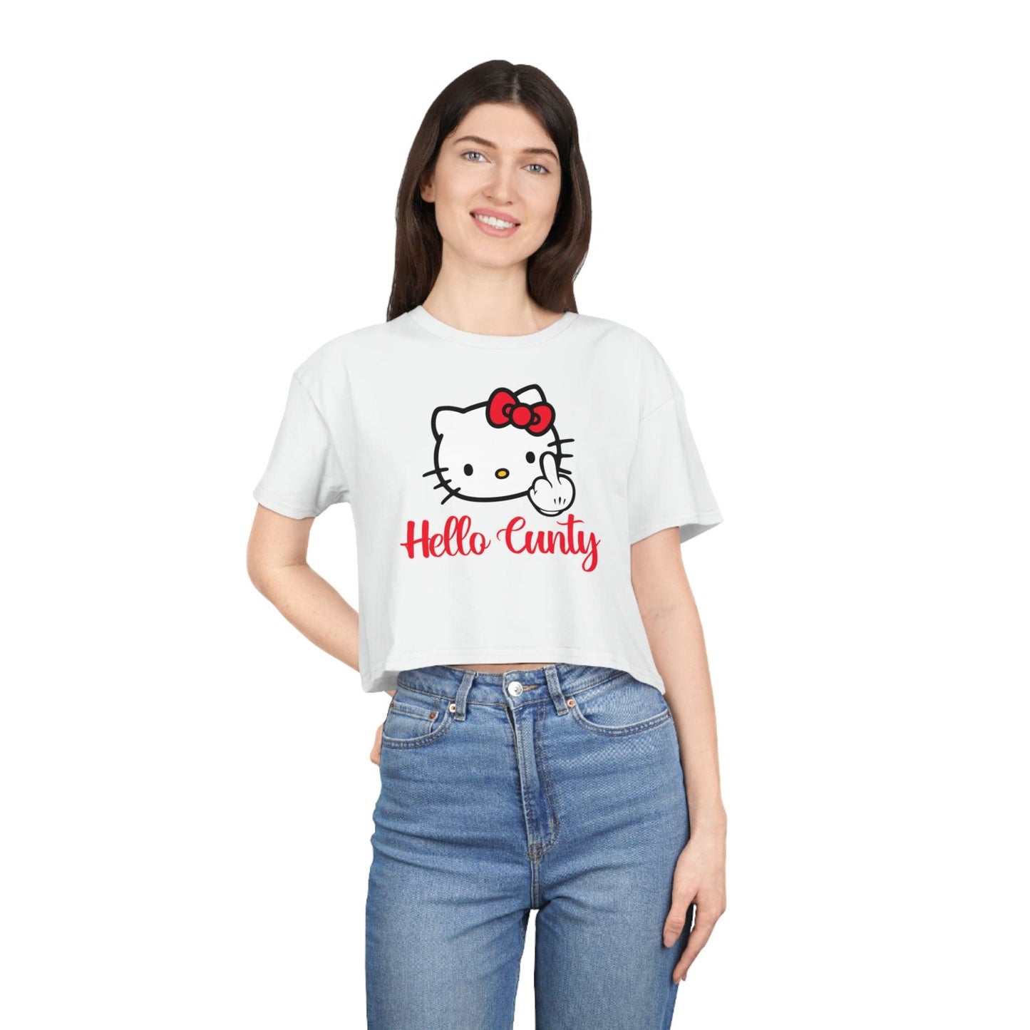 Hello Cunty Crop Tee Graphic Tees Australia White / XS Graphic T-Shirt Australia -  Cool Graphic T-Shirts Online -  Hello Cunty Crop Tee | Womens Graphic T-Shirts Australia