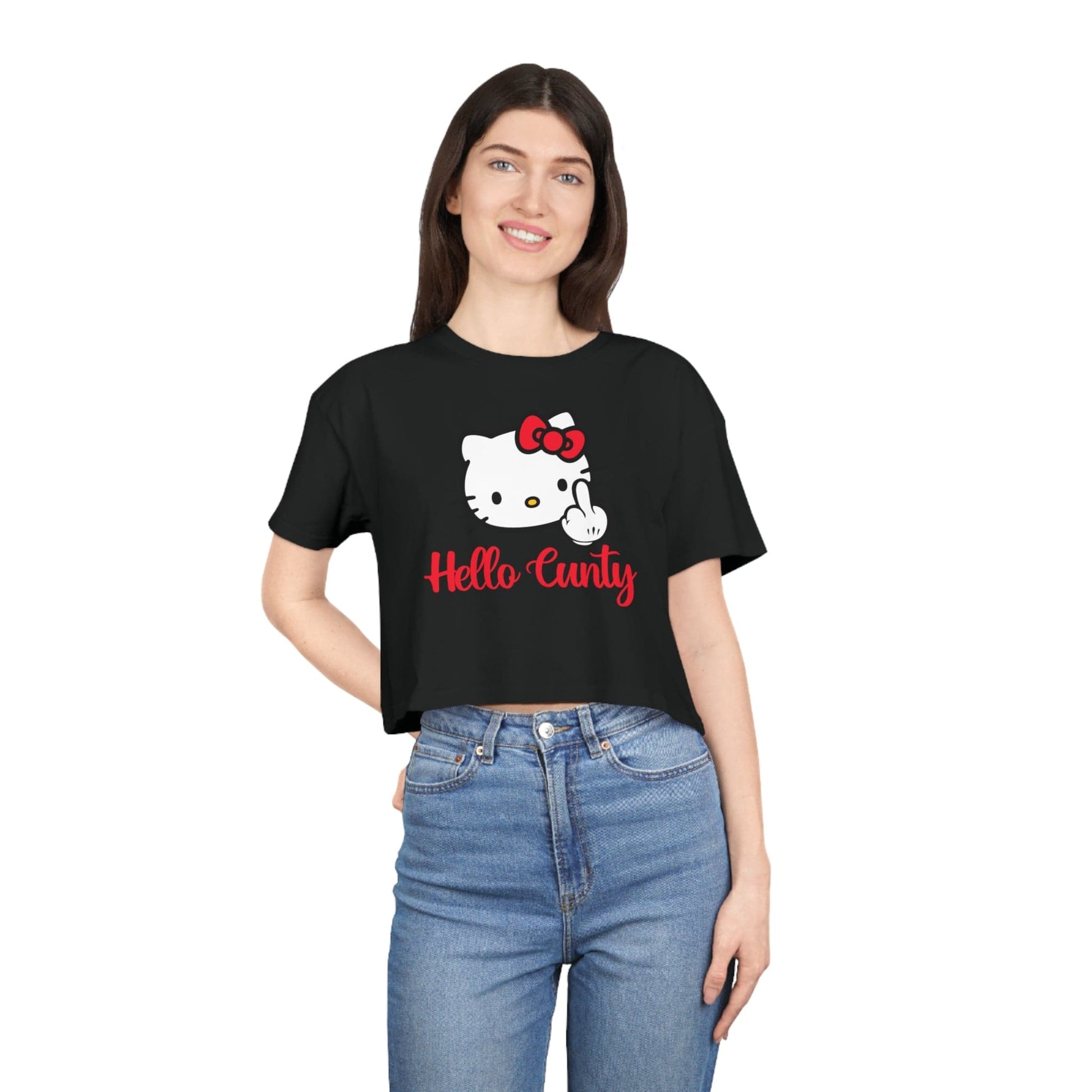 Hello Cunty Crop Tee Graphic Tees Australia Black / XS Graphic T-Shirt Australia -  Cool Graphic T-Shirts Online -  Hello Cunty Crop Tee | Womens Graphic T-Shirts Australia