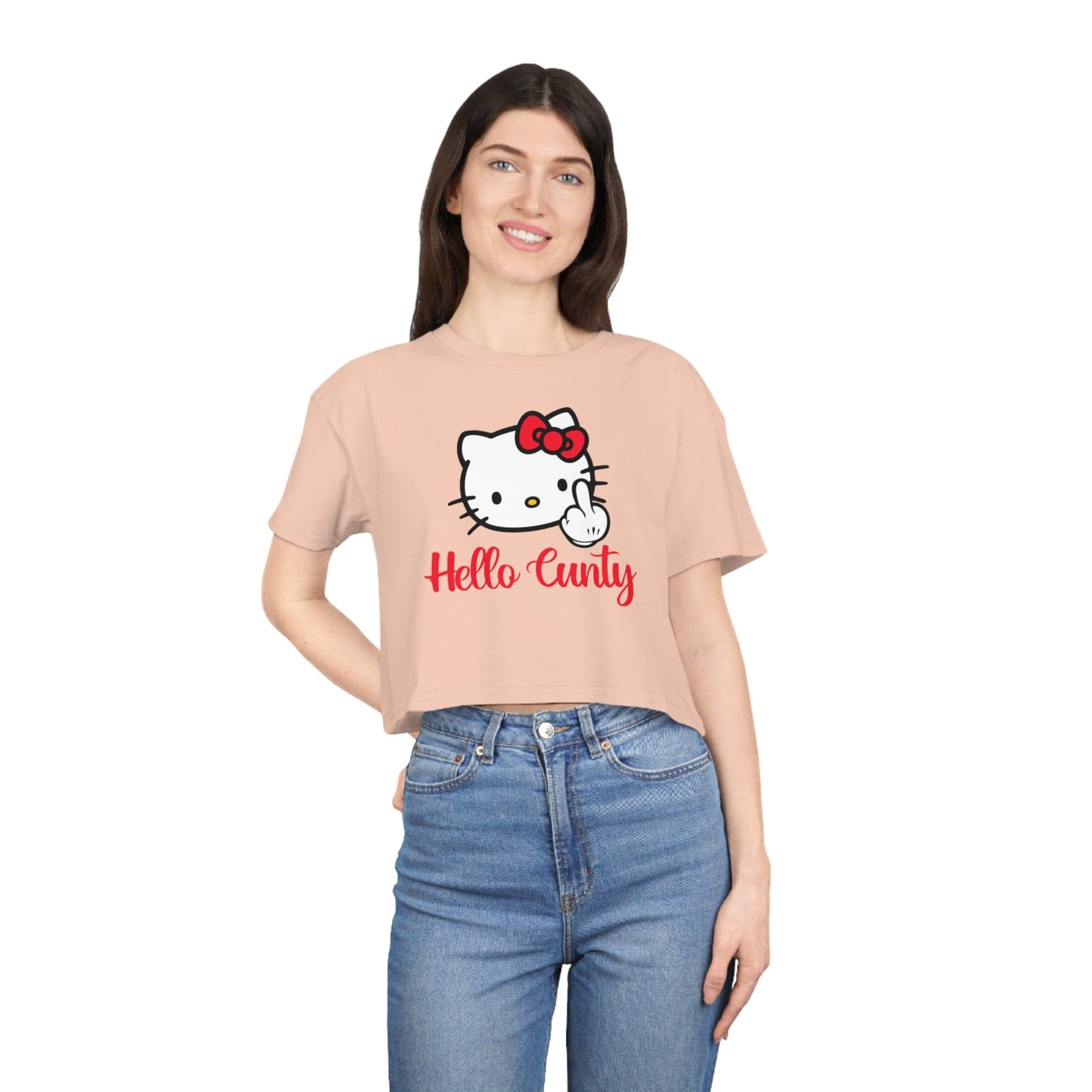 Hello Cunty Crop Tee Graphic Tees Australia Pale Pink / XS Graphic T-Shirt Australia -  Cool Graphic T-Shirts Online -  Hello Cunty Crop Tee | Womens Graphic T-Shirts Australia