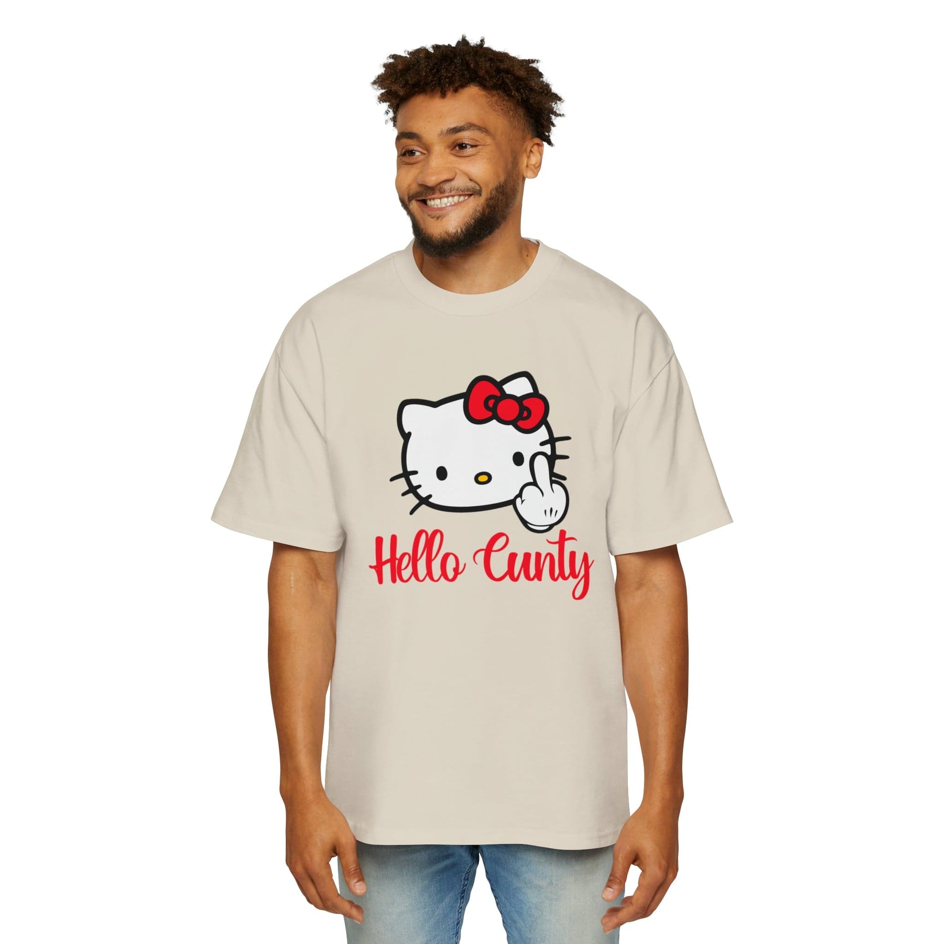 Hello Cunty Oversized Tee Graphic Tees Australia Ecru / S Graphic T-Shirt Australia -  Cool Graphic T-Shirts Online -  Hello Cunty Oversized Tee | Rude And Offensive T-Shirts