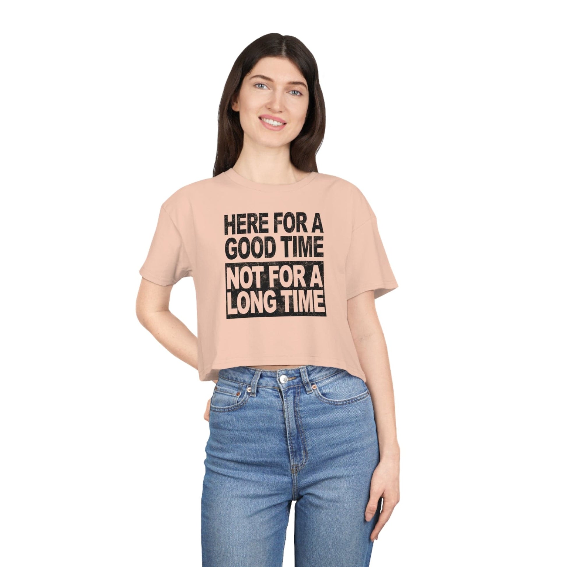 Here For A Good Time Crop Tee Graphic Tees Australia Pale Pink / XS Graphic T-Shirt Australia -  Cool Graphic T-Shirts Online - 