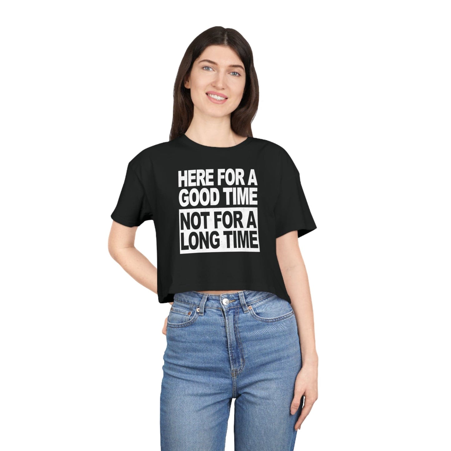 Here For A Good Time Crop Tee Graphic Tees Australia Black / XS Graphic T-Shirt Australia -  Cool Graphic T-Shirts Online - 