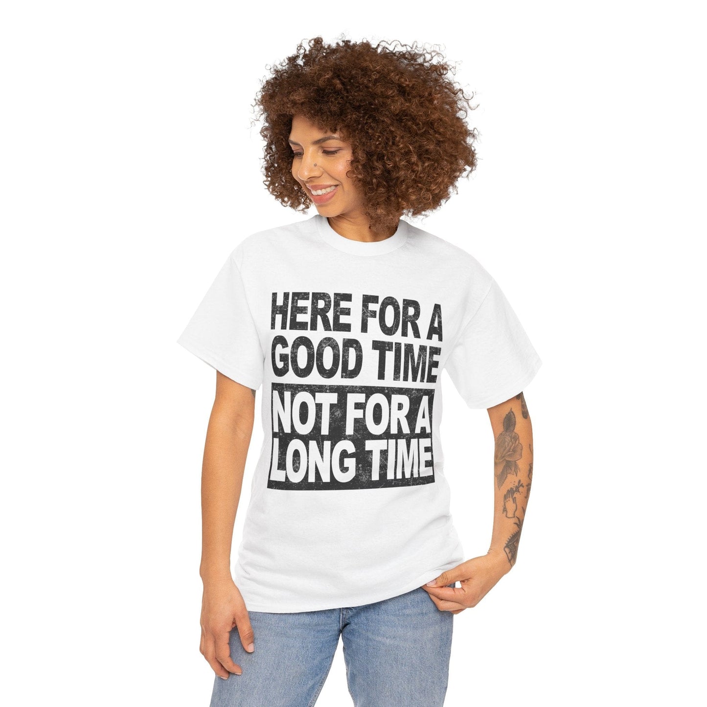 Here For A Good Time Graphic Tee Graphic Tees Australia White / S Graphic T-Shirt Australia -  Cool Graphic T-Shirts Online -  Here For A Good Time Not A Long Time T-Shirt Australia