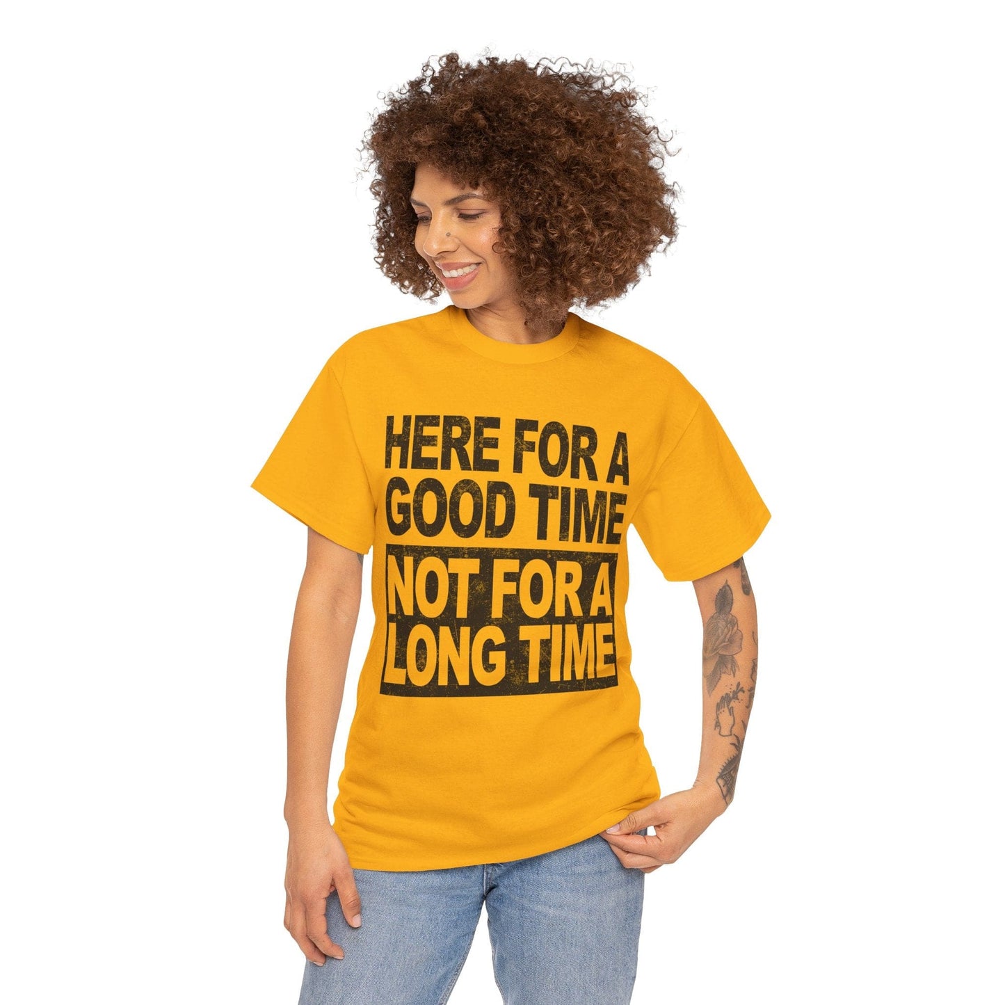 Here For A Good Time Graphic Tee Graphic Tees Australia Gold / S Graphic T-Shirt Australia -  Cool Graphic T-Shirts Online -  Here For A Good Time Not A Long Time T-Shirt Australia