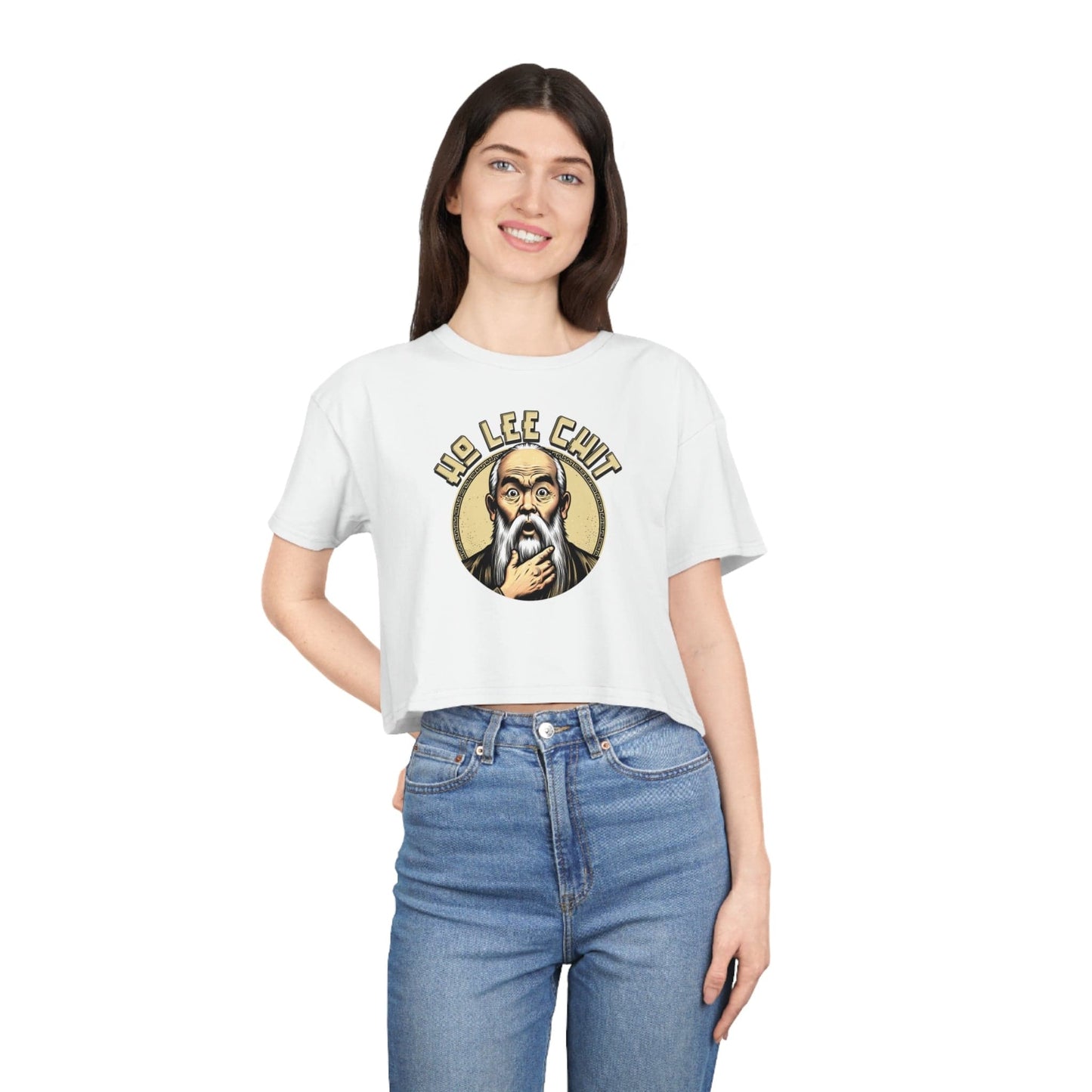 Ho Lee Chit Crop Tee Graphic Tees Australia White / XS Graphic T-Shirt Australia -  Cool Graphic T-Shirts Online -  Ho Lee Chit Crop Tee | Womens Funny Graphic T-Shirts Australia