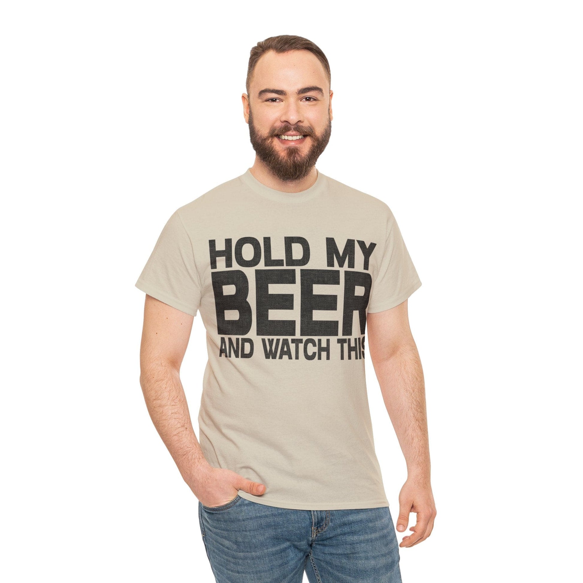 Hold My Beer Graphic Tee Graphic Tees Australia Sand / S Graphic T-Shirt Australia -  Cool Graphic T-Shirts Online -  Hold My Beer T-Shirt | Funny Graphic T-Shirts Australia