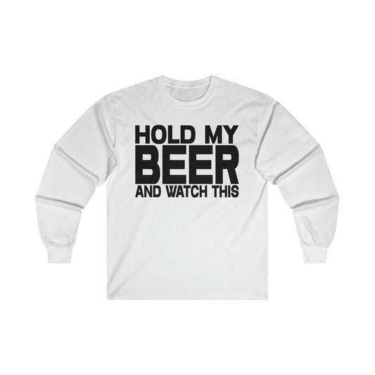 Hold My Beer Long Sleeve Graphic Tees Australia S / White Graphic T-Shirt Australia -  Cool Graphic T-Shirts Online -  Hold My Beer Long Sleeve | Funny Beer T-Shirt Australia