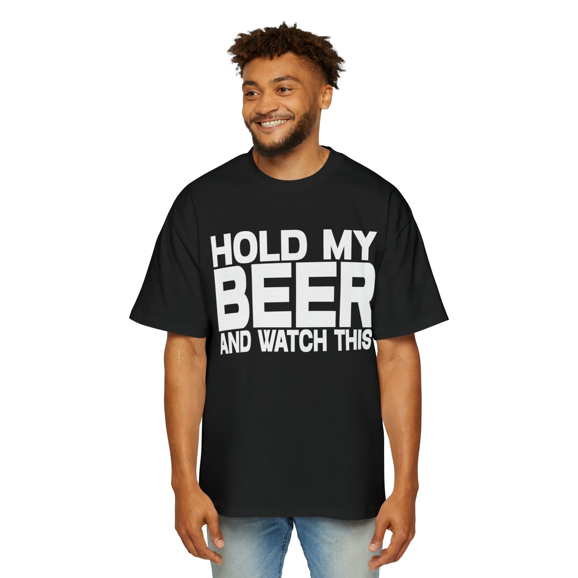 Hold My Beer Oversized Tee Graphic Tees Australia Black / S Graphic T-Shirt Australia -  Cool Graphic T-Shirts Online -  Hold My Beer Oversized Tee | Funny Beer T-Shirts Australia