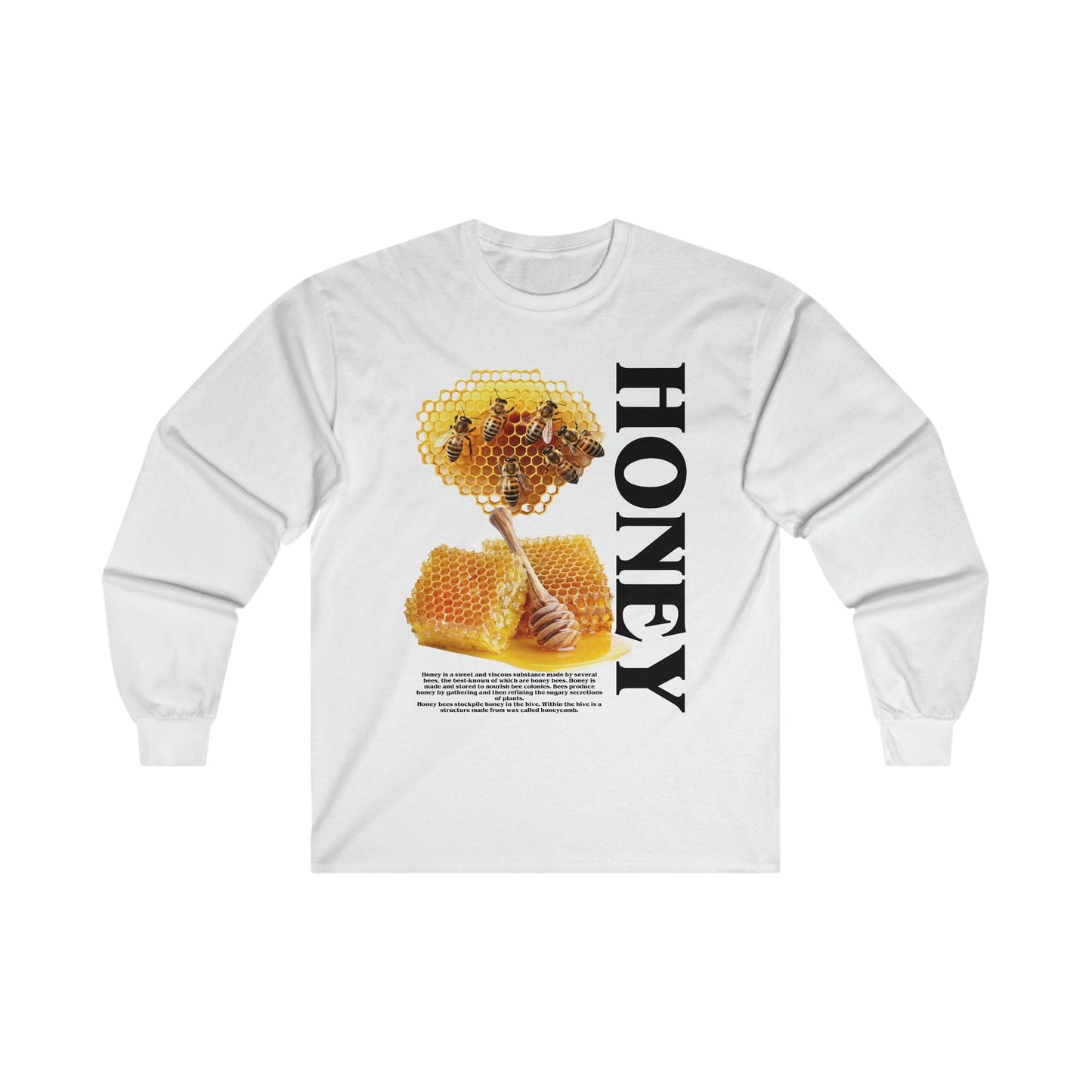 Honey Long Sleeve Graphic Tees Australia S / White Graphic T-Shirt Australia -  Cool Graphic T-Shirts Online -  Honey Long Sleeve T-Shirt | Bee T-Shirts Australia