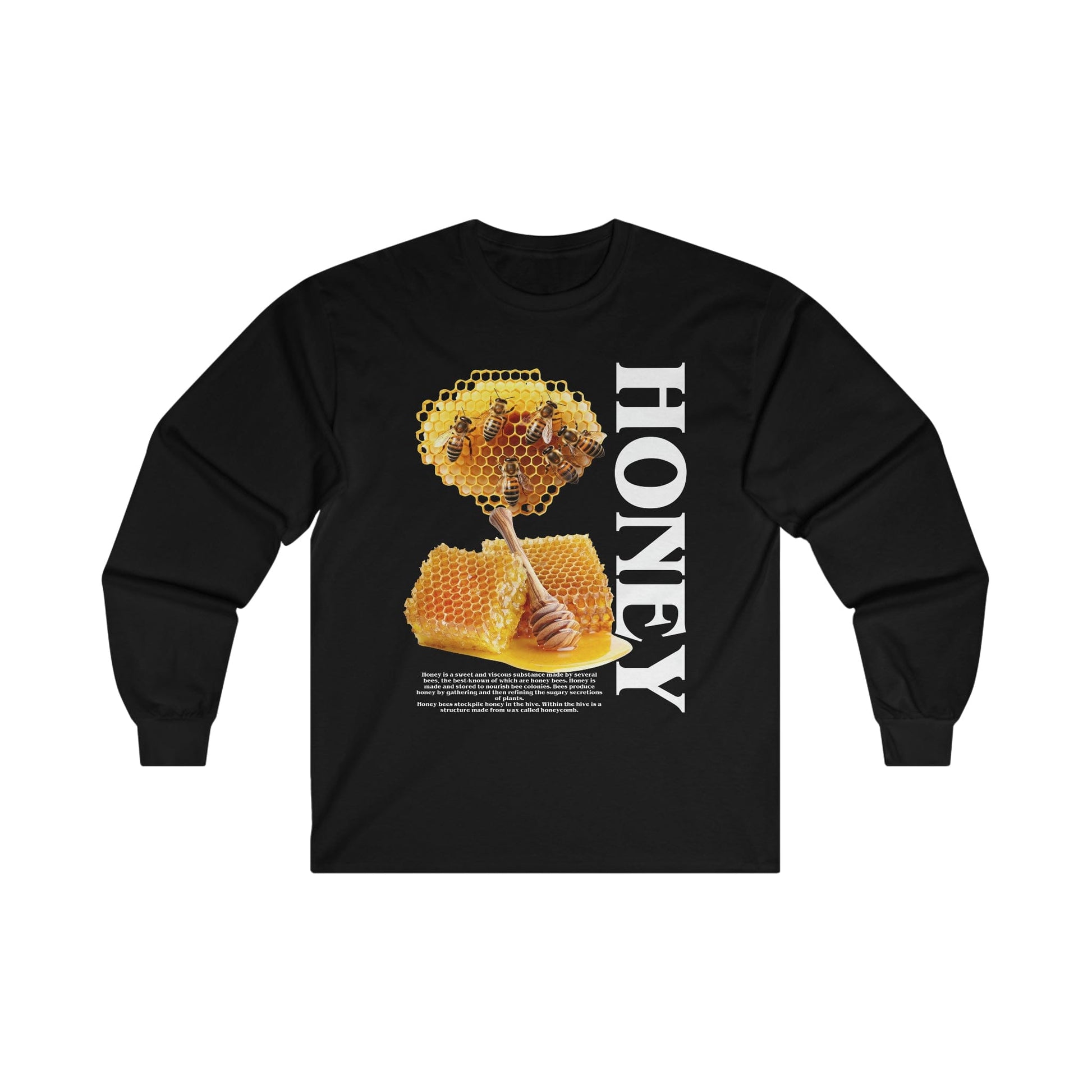 Honey Long Sleeve Graphic Tees Australia S / Black Graphic T-Shirt Australia -  Cool Graphic T-Shirts Online -  Honey Long Sleeve T-Shirt | Bee T-Shirts Australia