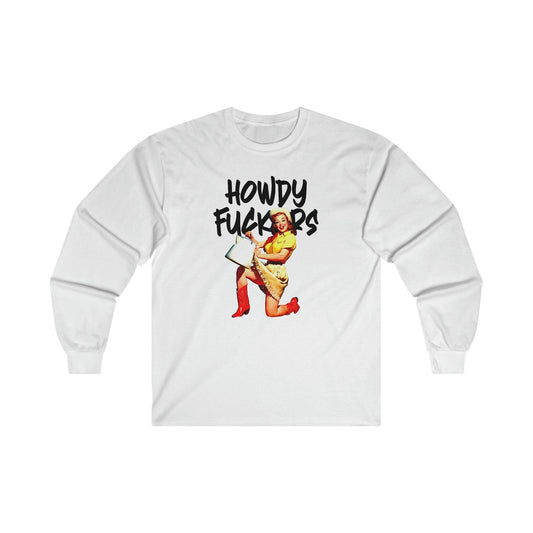 Howdy F*ckers Long Sleeve Graphic Tees Australia S / White Graphic T-Shirt Australia -  Cool Graphic T-Shirts Online -  Howdy F*ckers Long Sleeve | Retro Long Sleeve T-Shirt Australia