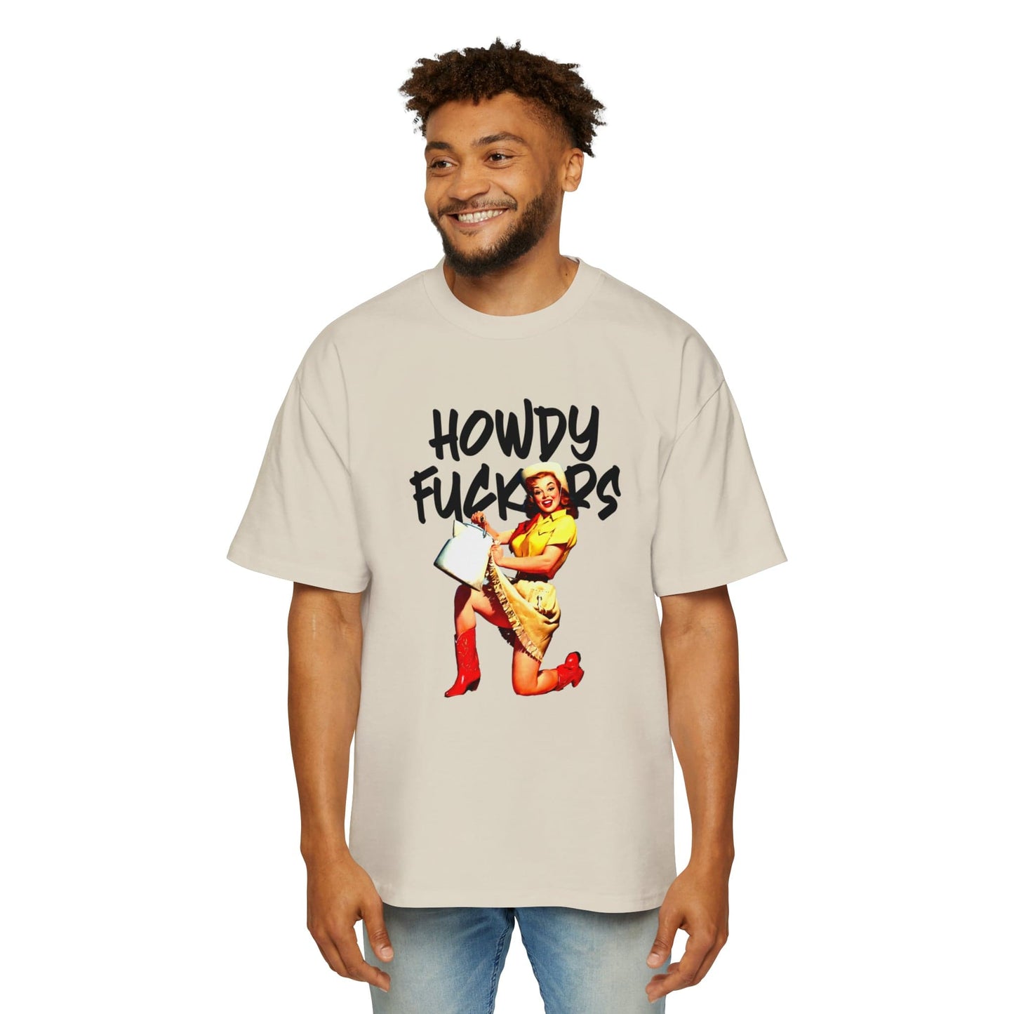 Howdy F*ckers Oversized Tee Graphic Tees Australia Ecru / S Graphic T-Shirt Australia -  Cool Graphic T-Shirts Online -  Howdy F*ckers Oversized Tee | Retro Oversized T-Shirt Australia