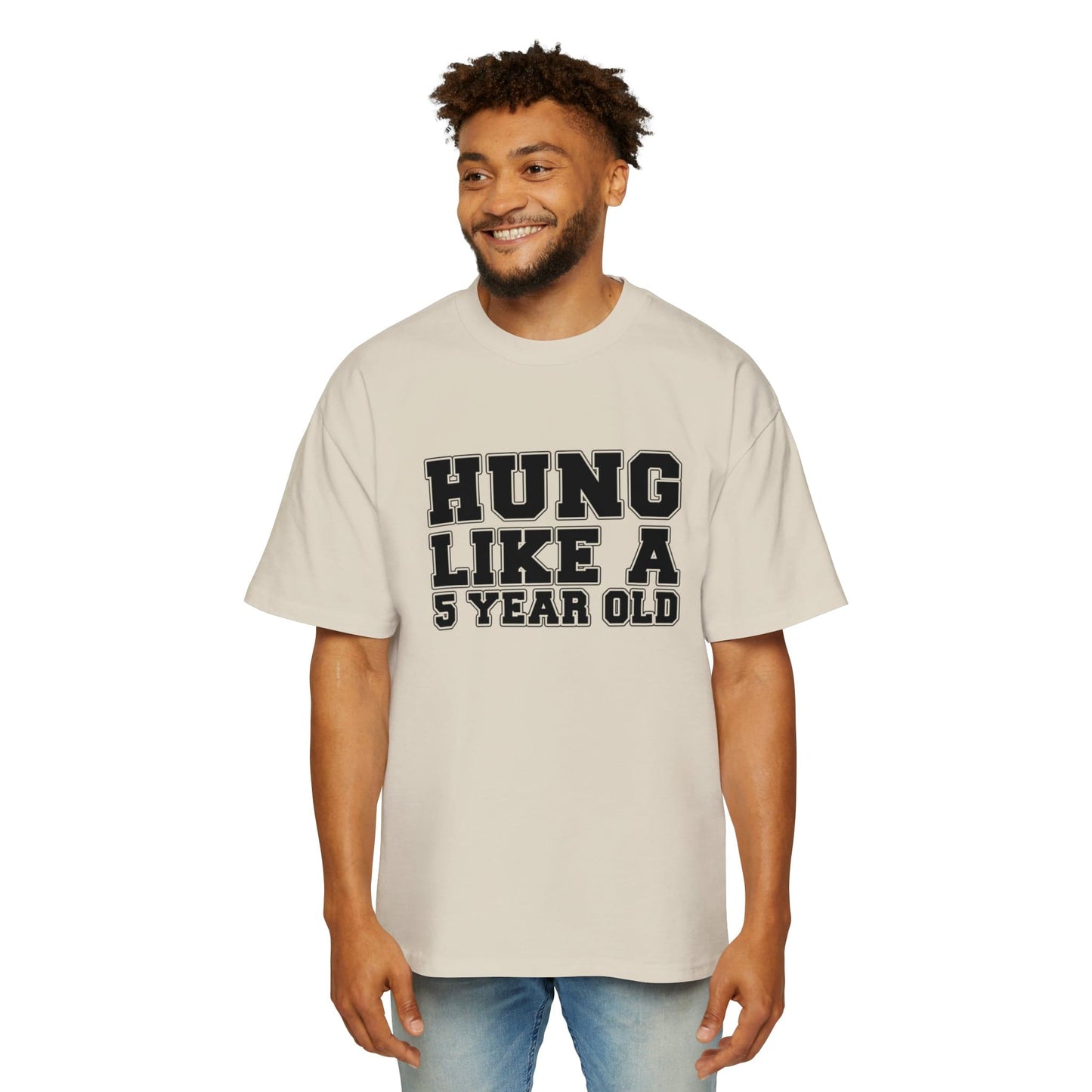 Hung Like A Five Year Old Oversized Tee Graphic Tees Australia Ecru / S Graphic T-Shirt Australia -  Cool Graphic T-Shirts Online - 