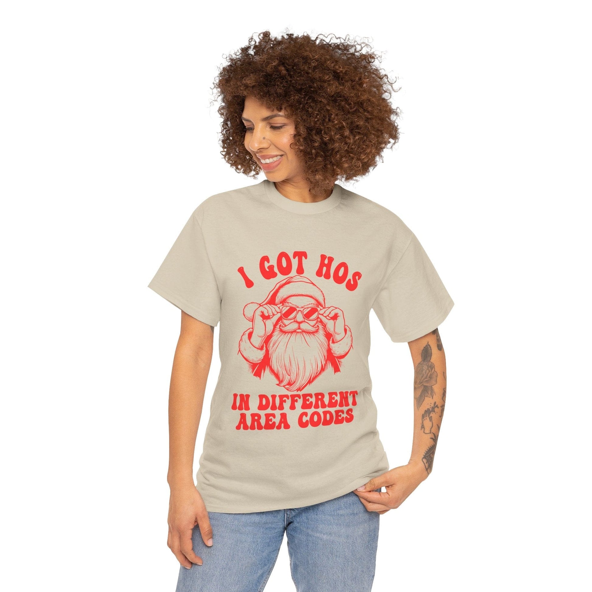 I Got Hos In Diffrent Area Codes Graphic Tee Graphic Tees Australia Sand / S Graphic T-Shirt Australia -  Cool Graphic T-Shirts Online -  I Got Hos In Diffrent Area Codes Tee | Christmas T-Shirt Australia