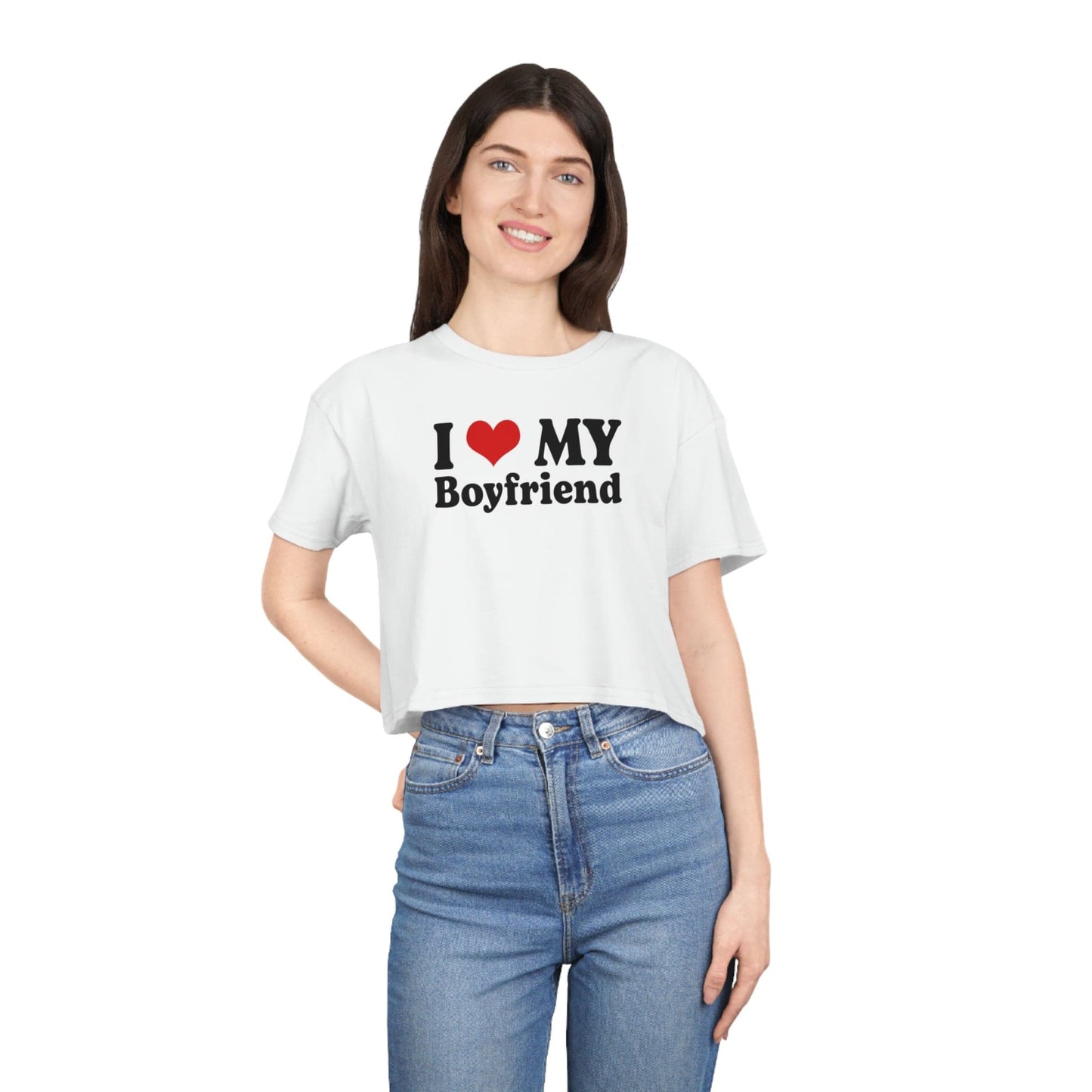 I Love My Boyfriend Crop Tee Graphic Tees Australia White / XS Graphic T-Shirt Australia -  Cool Graphic T-Shirts Online -  I Love My Boyfriend Crop Tee | Womens Graphic Crop T-Shirts