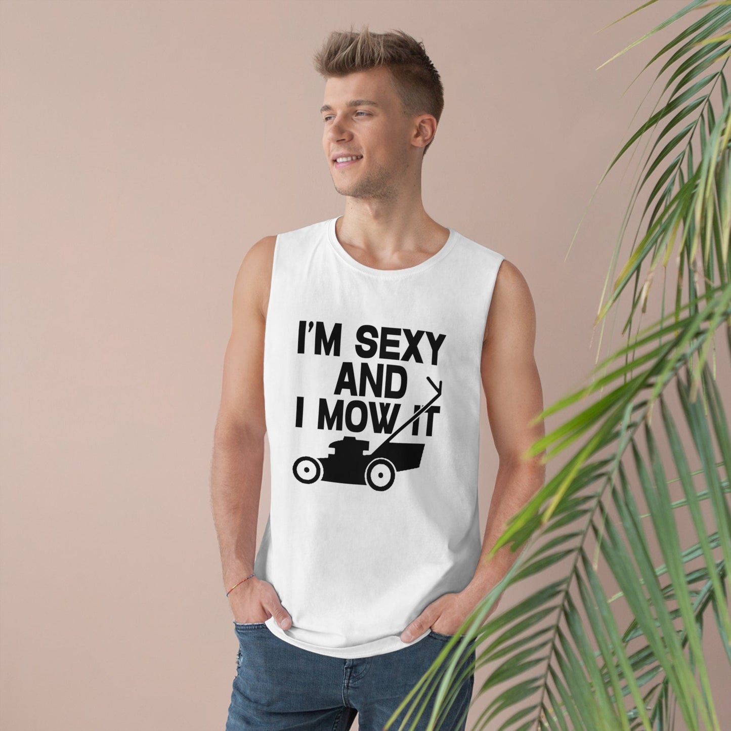 I'm Sexy And I Mow It Tank Top Graphic Tees Australia White / XS Graphic T-Shirt Australia -  Cool Graphic T-Shirts Online - 