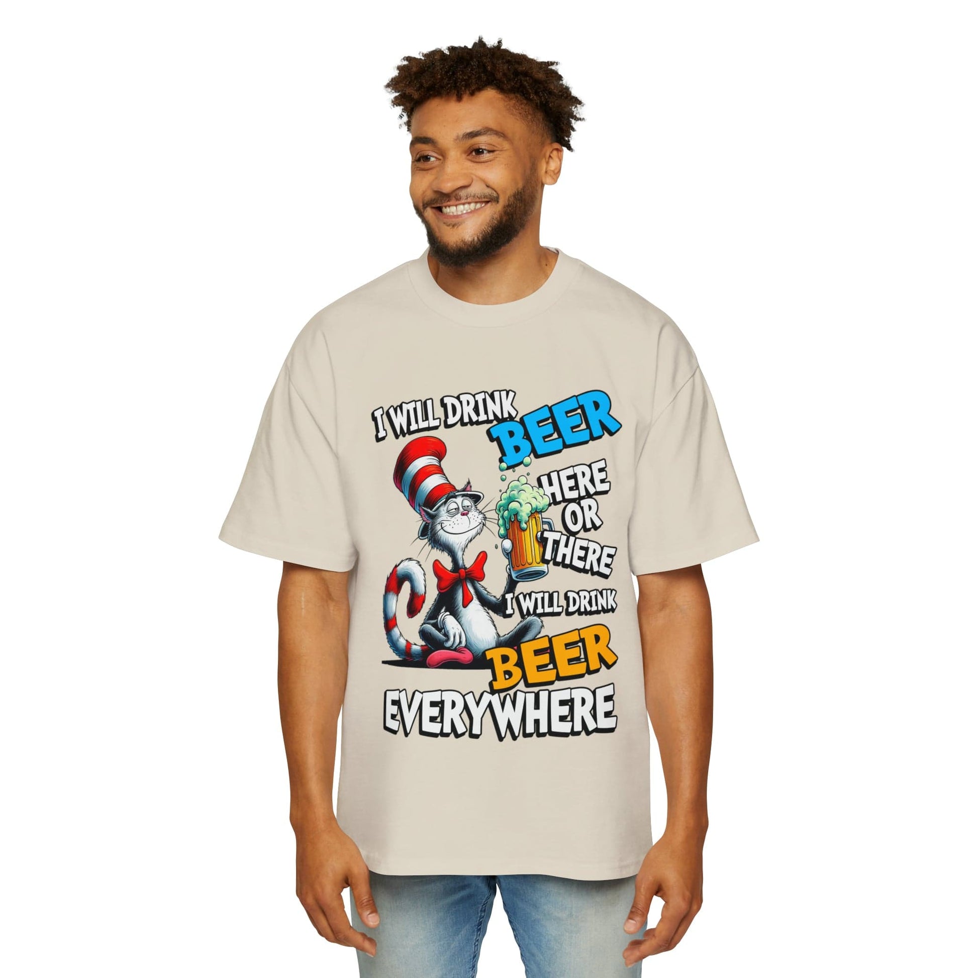 I Will Drink Beer Dr Suess Oversized Tee Graphic Tees Australia Ecru / S Graphic T-Shirt Australia -  Cool Graphic T-Shirts Online - 