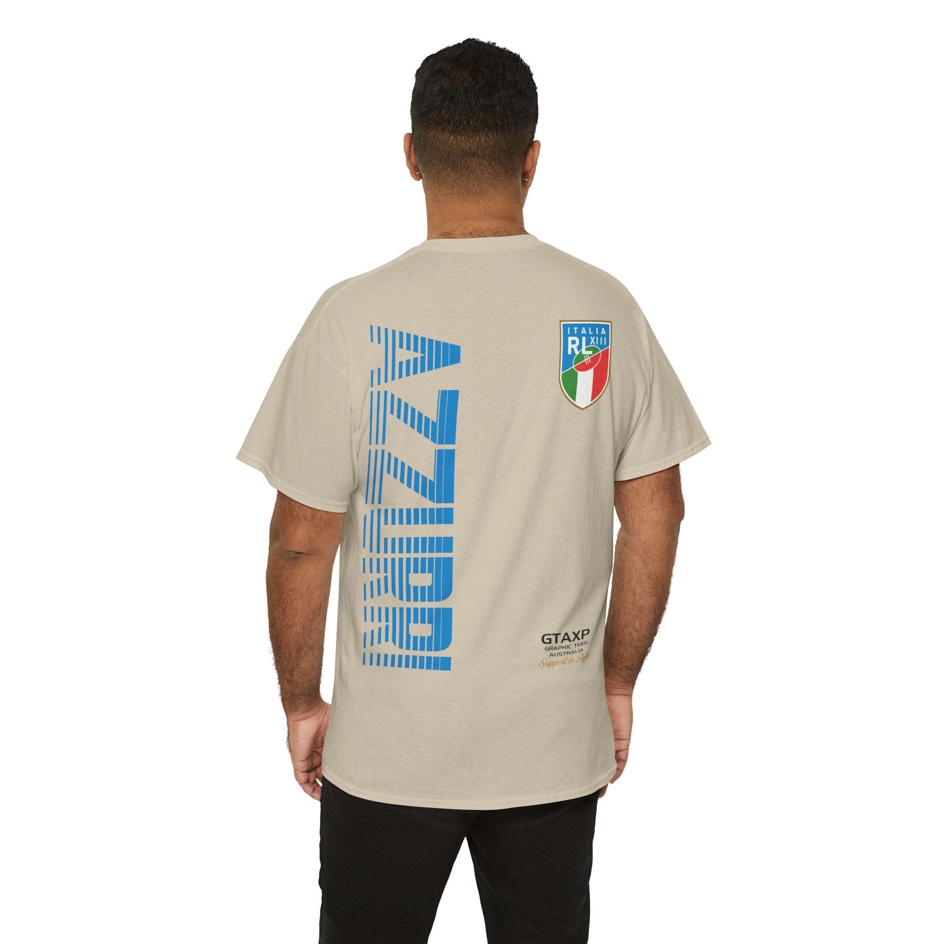 Italy Azzurri World Cup Graphic Tee Graphic Tees Australia Sand / S Graphic T-Shirt Australia -  Cool Graphic T-Shirts Online -  Italy Azzurri World Cup T-Shirt | Rugby League Supporter T-Shirt