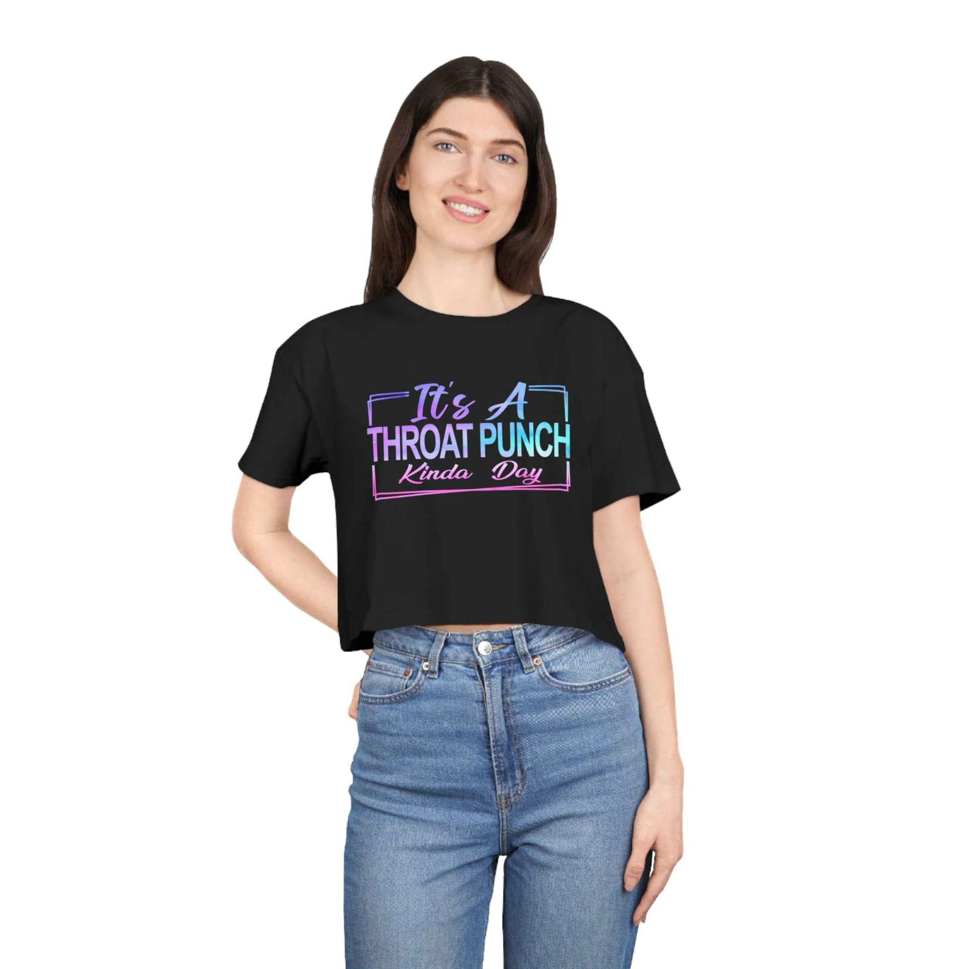 Its A Throat Punch Kinda Day Crop Tee Graphic Tees Australia Black / XS Graphic T-Shirt Australia -  Cool Graphic T-Shirts Online -  Its A Throat Punch Kinda Day Crop Tee | Graphic T-Shirts For Women