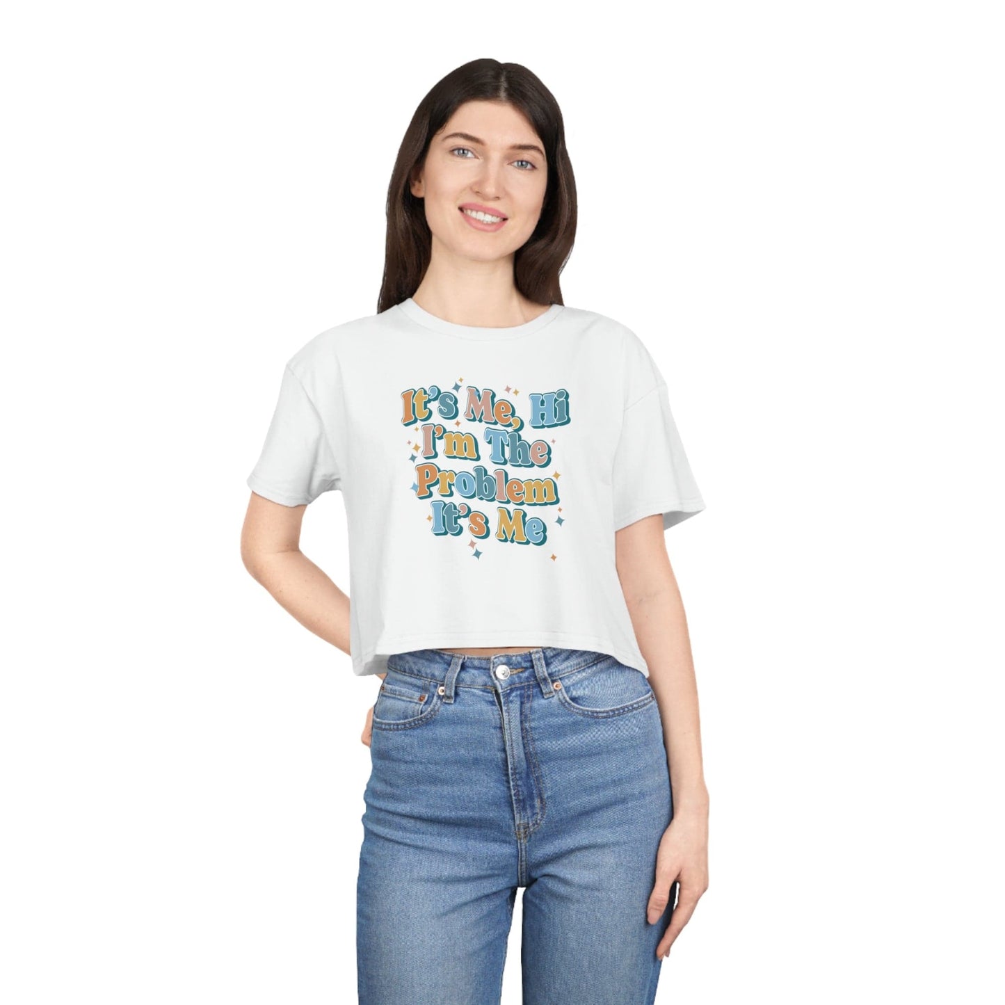 Its Me Hi Im The Problem Crop Tee Graphic Tees Australia White / XS Graphic T-Shirt Australia -  Cool Graphic T-Shirts Online - 