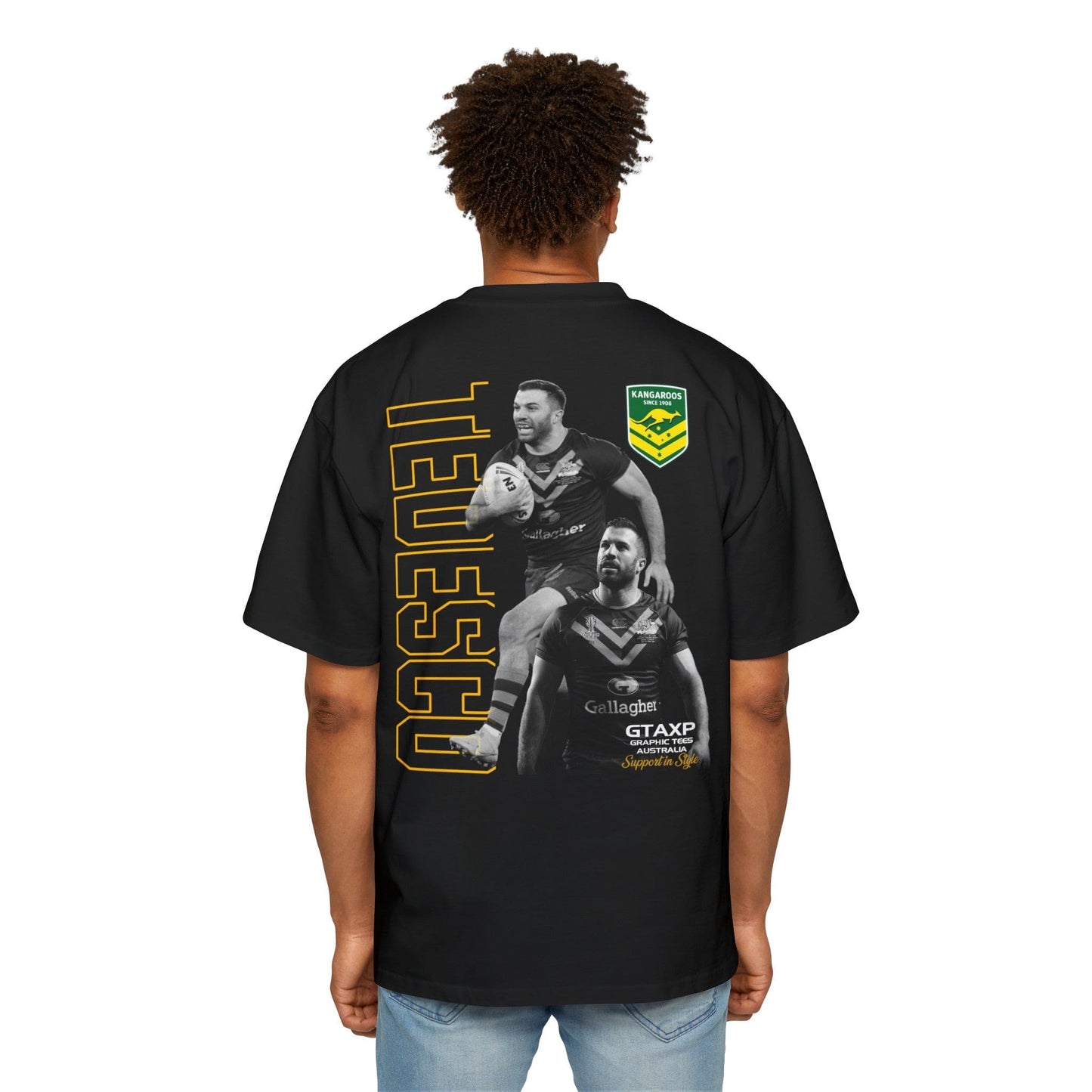 James Tedesco Kangaroos Oversized Tee Printify Black / S Graphic T-Shirt Australia -  Cool Graphic T-Shirts Online - 