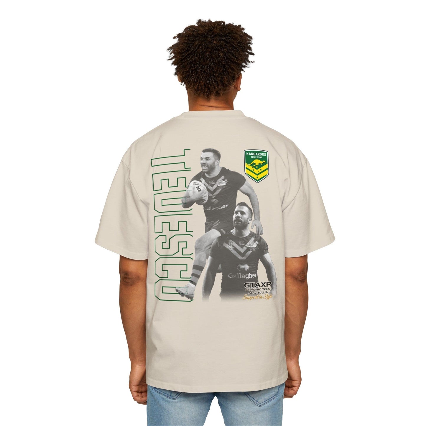 James Tedesco Kangaroos Oversized Tee Printify Ecru / S Graphic T-Shirt Australia -  Cool Graphic T-Shirts Online - 