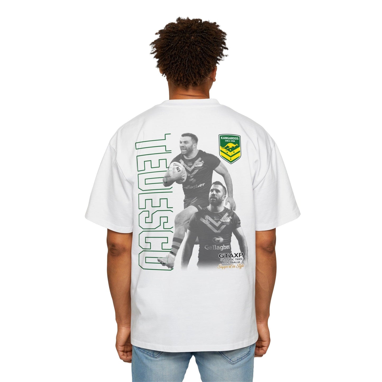 James Tedesco Kangaroos Oversized Tee Printify White / S Graphic T-Shirt Australia -  Cool Graphic T-Shirts Online - 