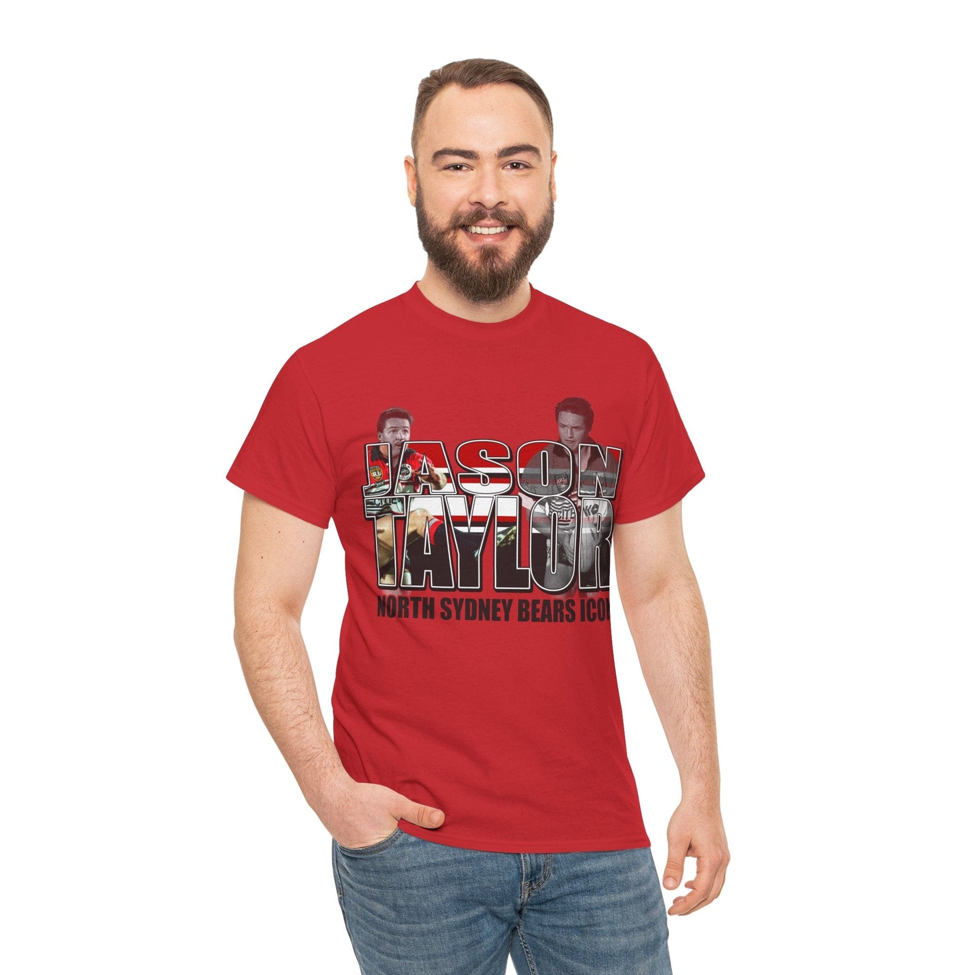 Jason Taylor Bears Graphic Tee Graphic Tees Australia Red / S Graphic T-Shirt Australia -  Cool Graphic T-Shirts Online -  Jason Taylor Bears T-Shirt | Retro North Sydney Bears Merchandise