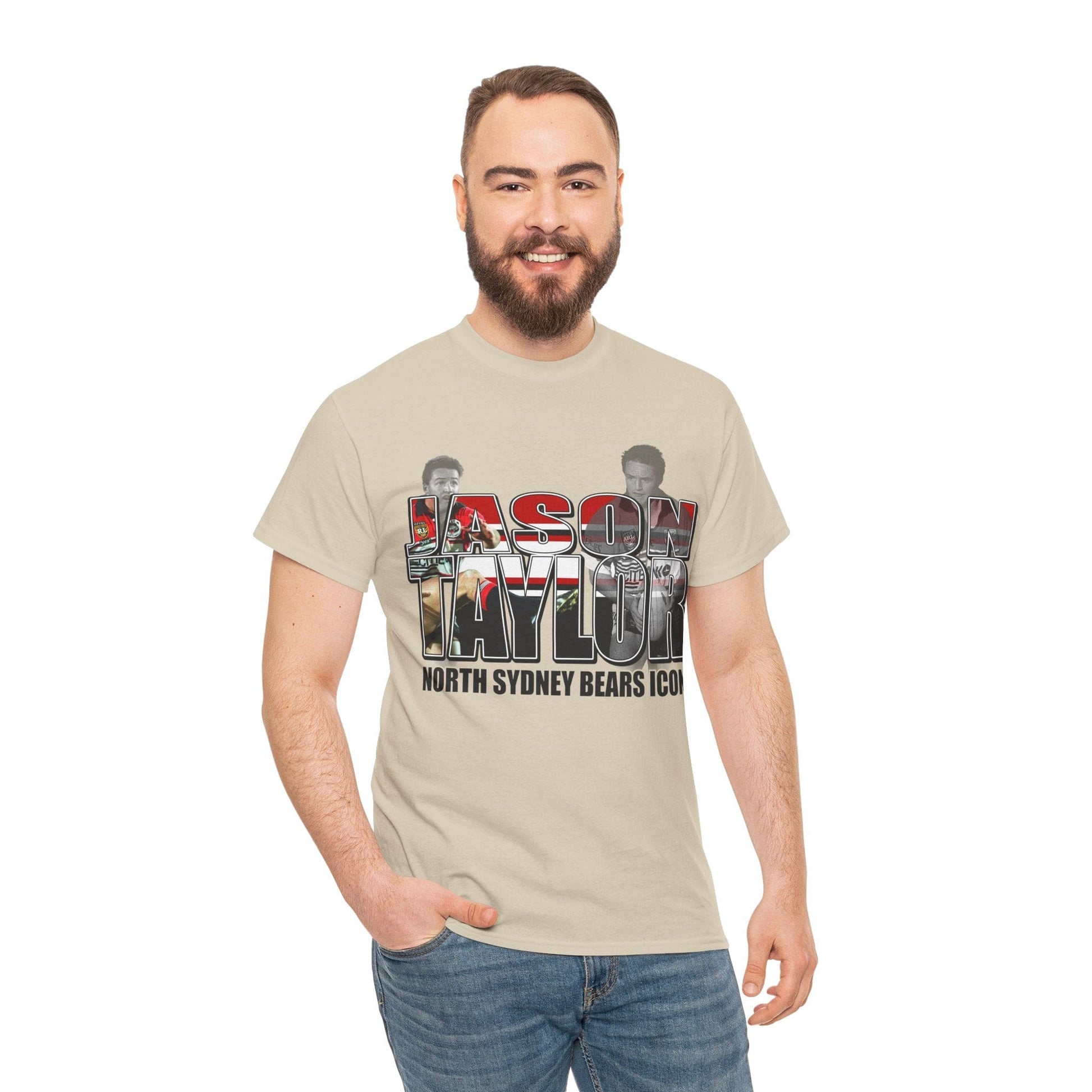 Jason Taylor Bears Graphic Tee Graphic Tees Australia Sand / S Graphic T-Shirt Australia -  Cool Graphic T-Shirts Online -  Jason Taylor Bears T-Shirt | Retro North Sydney Bears Merchandise