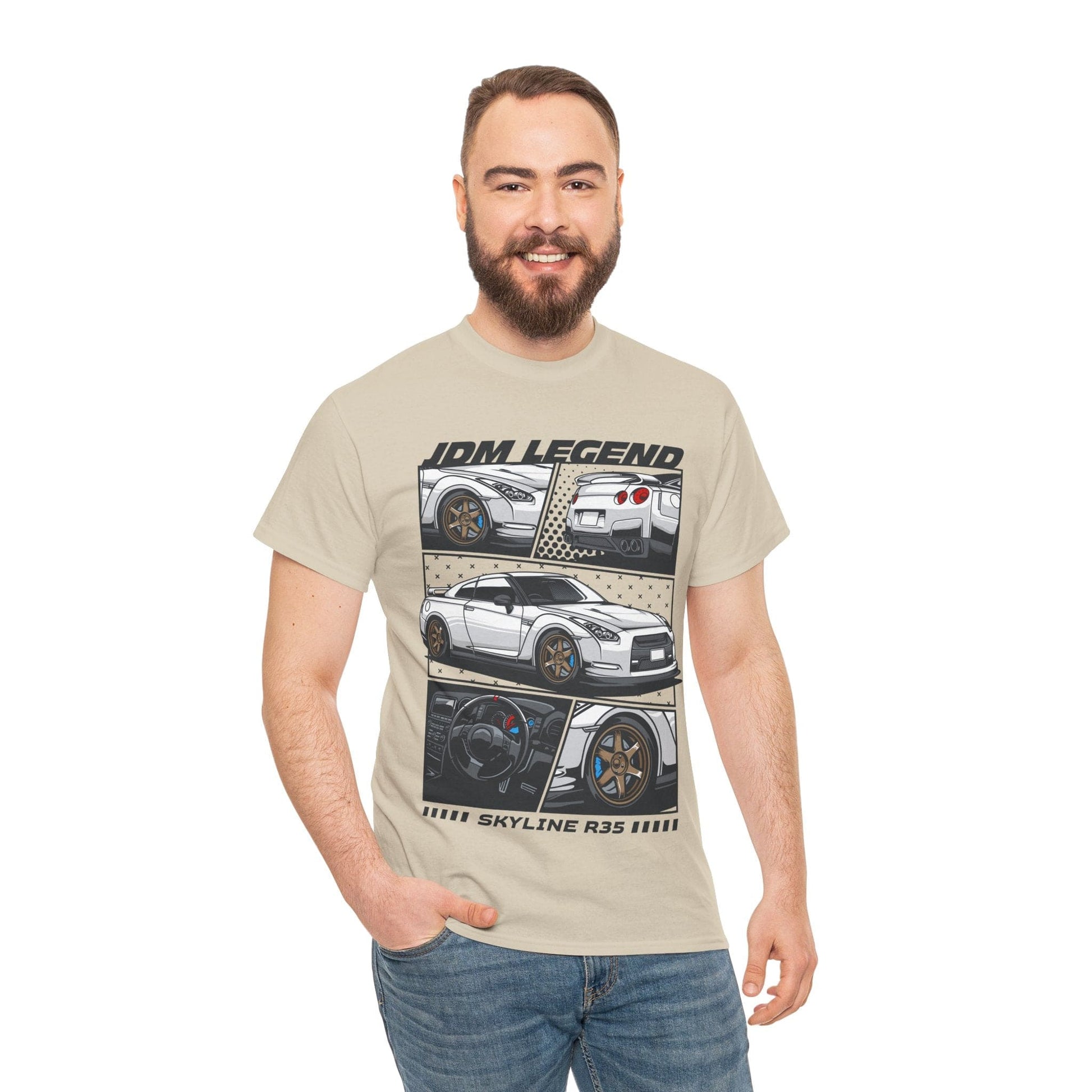 JDM Legend Skyline R35 Graphic Tee Graphic Tees Australia Sand / S Graphic T-Shirt Australia -  Cool Graphic T-Shirts Online -  JDM Legend Skyline R35 T-Shirt | JDM Racewear Australia