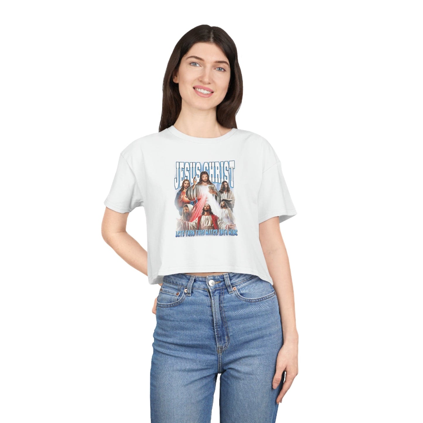 Jesus Christ Vintage Crop Tee Graphic Tees Australia White / XS Graphic T-Shirt Australia -  Cool Graphic T-Shirts Online -  Jesus Christ Vintage Crop Tee | Women's graphic tees australia