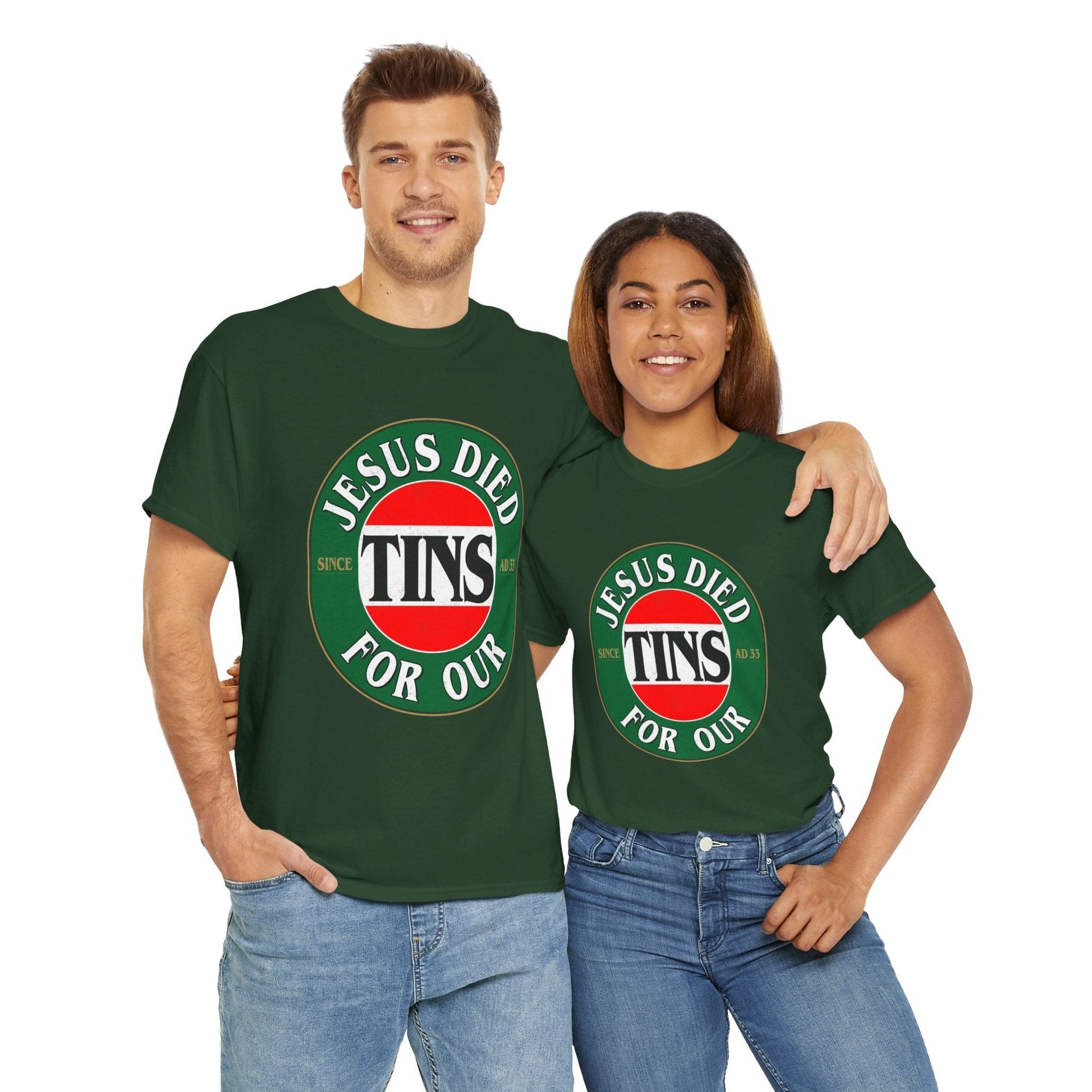 Jesus Died For Our Tins Graphic Tee Graphic Tees Australia Graphic T-Shirt Australia -  Cool Graphic T-Shirts Online -  Jesus Died For Our Tins T-Shirt | Funny Graphic T-Shirts Australia