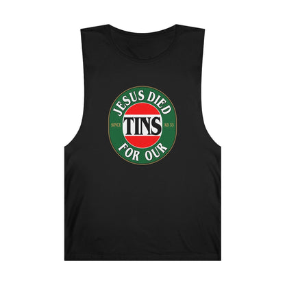 Jesus Died For Our Tins Tank Top Graphic Tees Australia Graphic T-Shirt Australia -  Cool Graphic T-Shirts Online - 