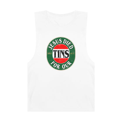 Jesus Died For Our Tins Tank Top Graphic Tees Australia Graphic T-Shirt Australia -  Cool Graphic T-Shirts Online - 