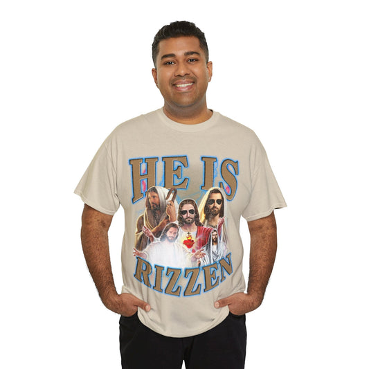 Jesus He Is Rizzen Graphic Tee Graphic Tees Australia Sand / S Graphic T-Shirt Australia -  Cool Graphic T-Shirts Online -  Jesus He Is Rizzen T-Shirt | Funny T-Shirts Australia