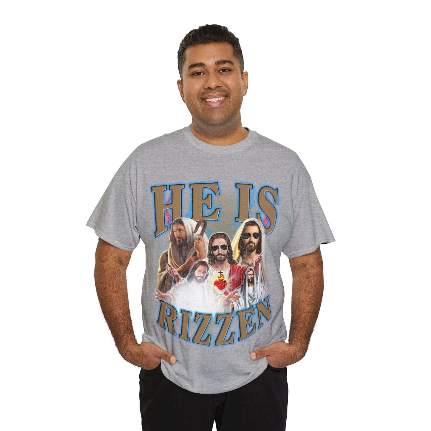 Jesus He Is Rizzen Graphic Tee Graphic Tees Australia Sport Grey / S Graphic T-Shirt Australia -  Cool Graphic T-Shirts Online -  Jesus He Is Rizzen T-Shirt | Funny T-Shirts Australia