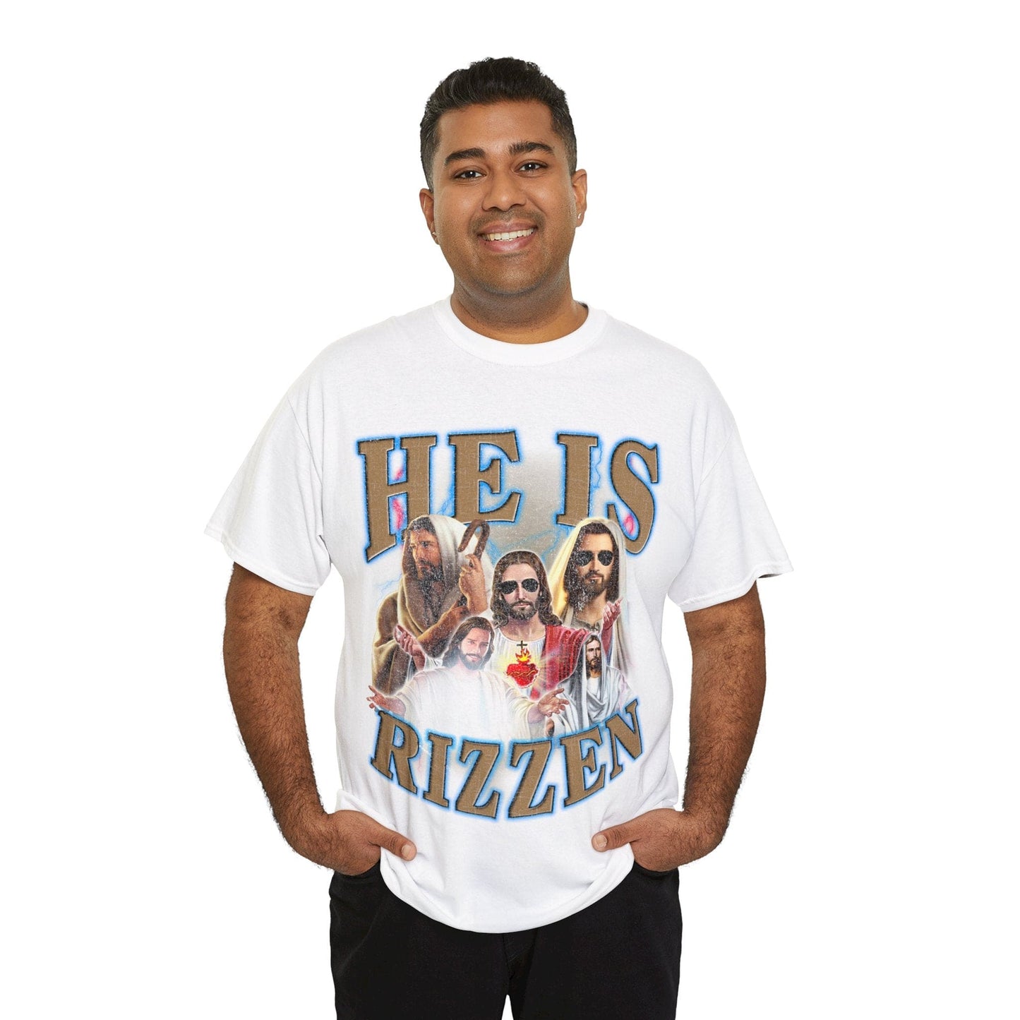 Jesus He Is Rizzen Graphic Tee Graphic Tees Australia White / S Graphic T-Shirt Australia -  Cool Graphic T-Shirts Online -  Jesus He Is Rizzen T-Shirt | Funny T-Shirts Australia