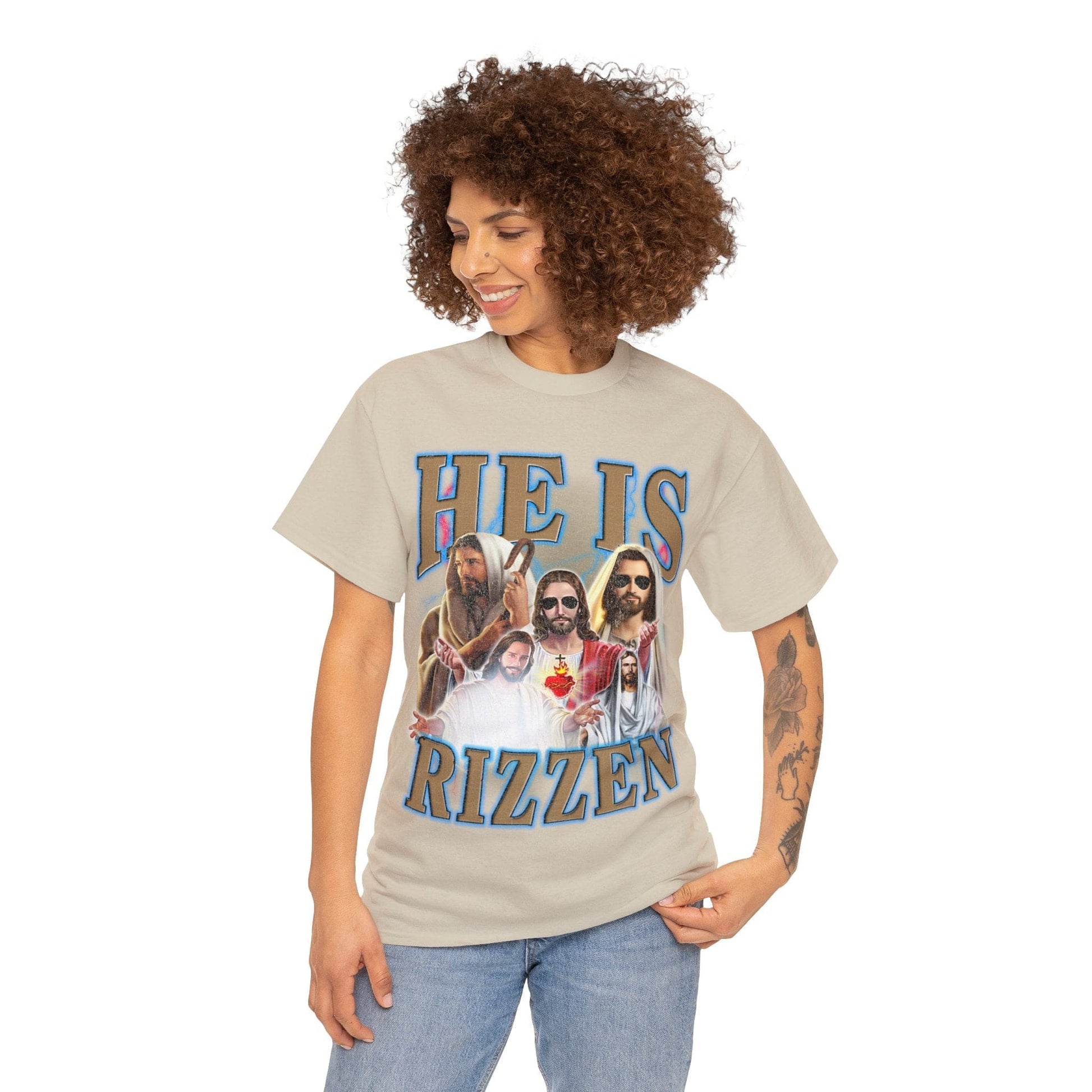 Jesus He Is Rizzen Graphic Tee Graphic Tees Australia Graphic T-Shirt Australia -  Cool Graphic T-Shirts Online -  Jesus He Is Rizzen T-Shirt | Funny T-Shirts Australia