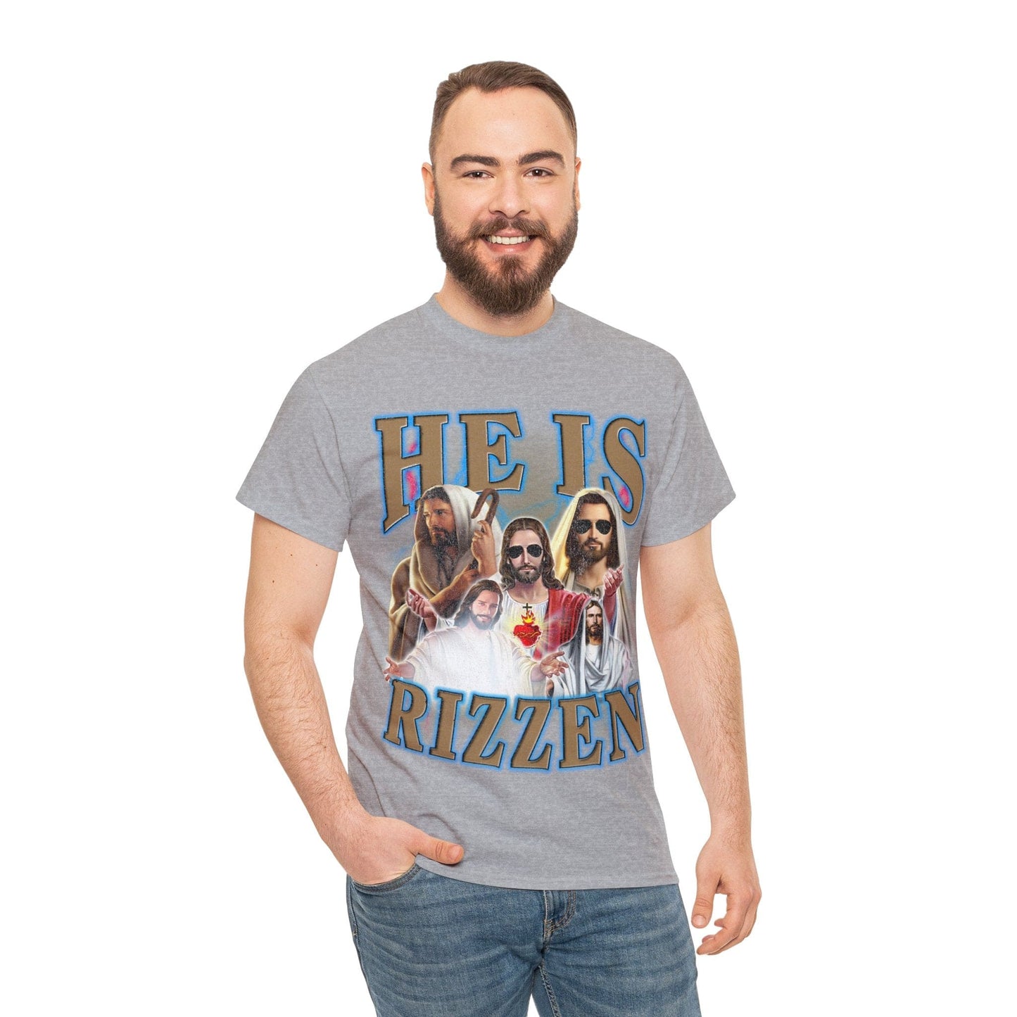 Jesus He Is Rizzen Graphic Tee Graphic Tees Australia Graphic T-Shirt Australia -  Cool Graphic T-Shirts Online -  Jesus He Is Rizzen T-Shirt | Funny T-Shirts Australia