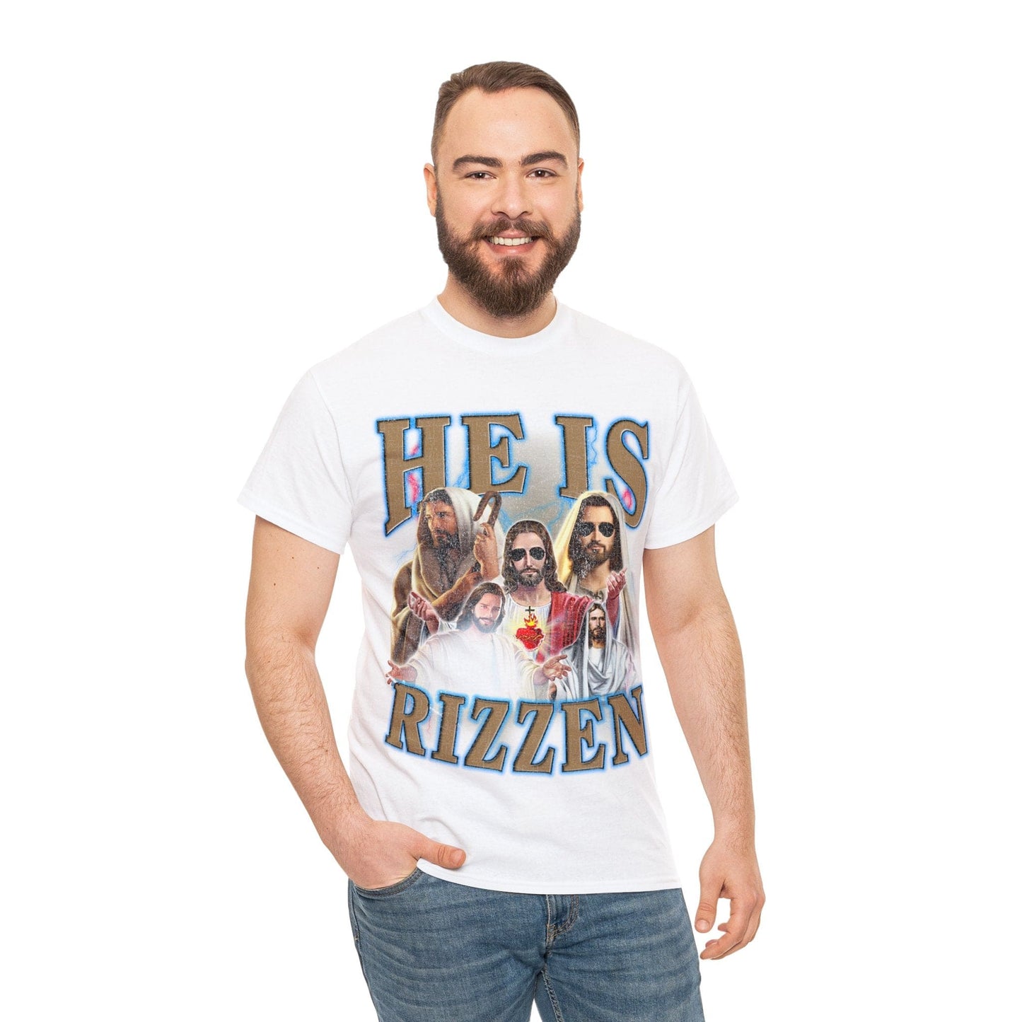 Jesus He Is Rizzen Graphic Tee Graphic Tees Australia Graphic T-Shirt Australia -  Cool Graphic T-Shirts Online -  Jesus He Is Rizzen T-Shirt | Funny T-Shirts Australia