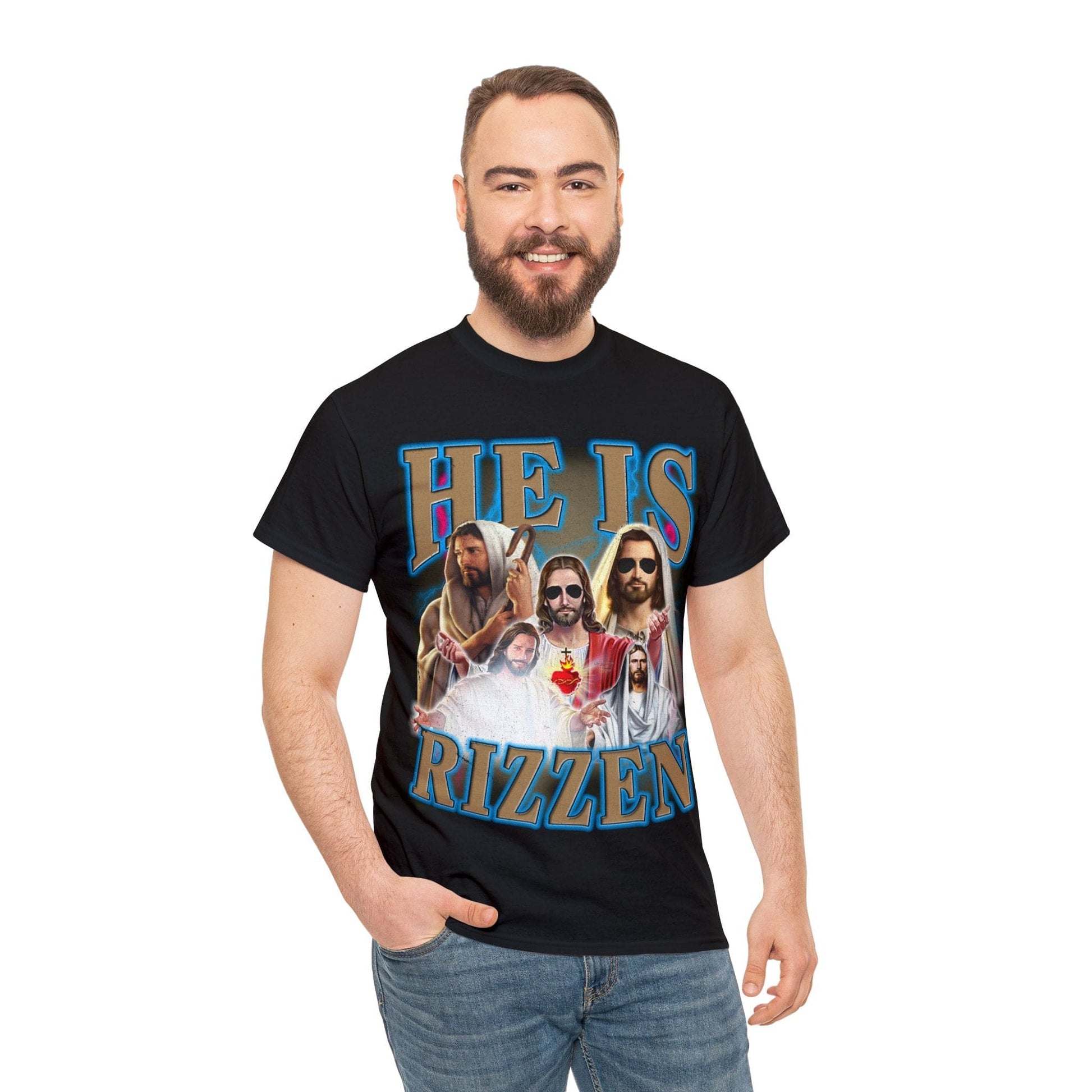 Jesus He Is Rizzen Graphic Tee Graphic Tees Australia Graphic T-Shirt Australia -  Cool Graphic T-Shirts Online -  Jesus He Is Rizzen T-Shirt | Funny T-Shirts Australia