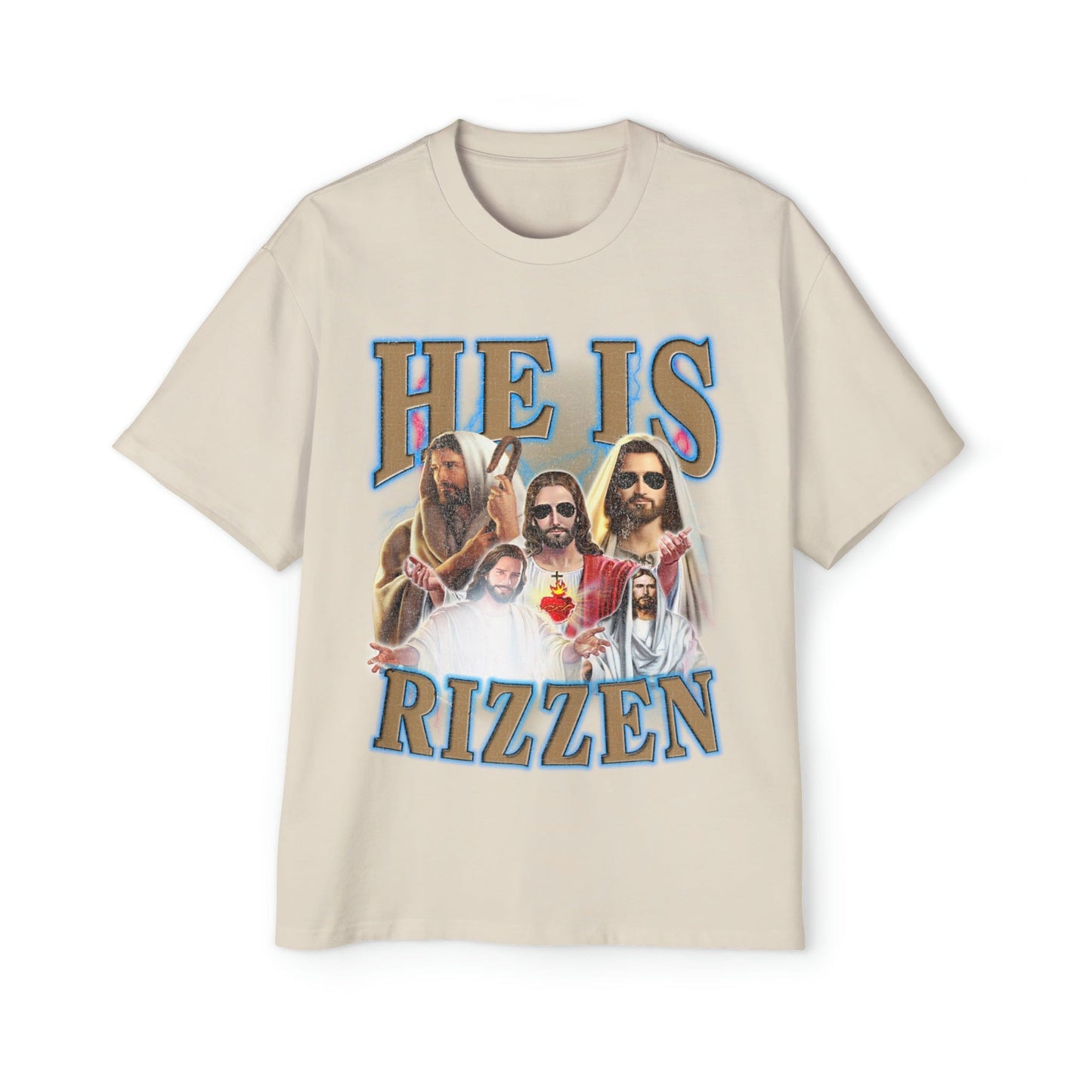 Jesus He Is Rizzen Oversized Tee Graphic Tees Australia Ecru / S Graphic T-Shirt Australia -  Cool Graphic T-Shirts Online -  Jesus He Is Rizzen Oversized Tee | Funny Graphic T-Shirt Australia