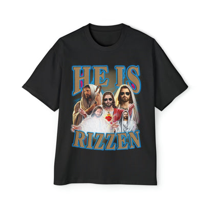 Jesus He Is Rizzen Oversized Tee Graphic Tees Australia Black / S Graphic T-Shirt Australia -  Cool Graphic T-Shirts Online -  Jesus He Is Rizzen Oversized Tee | Funny Graphic T-Shirt Australia