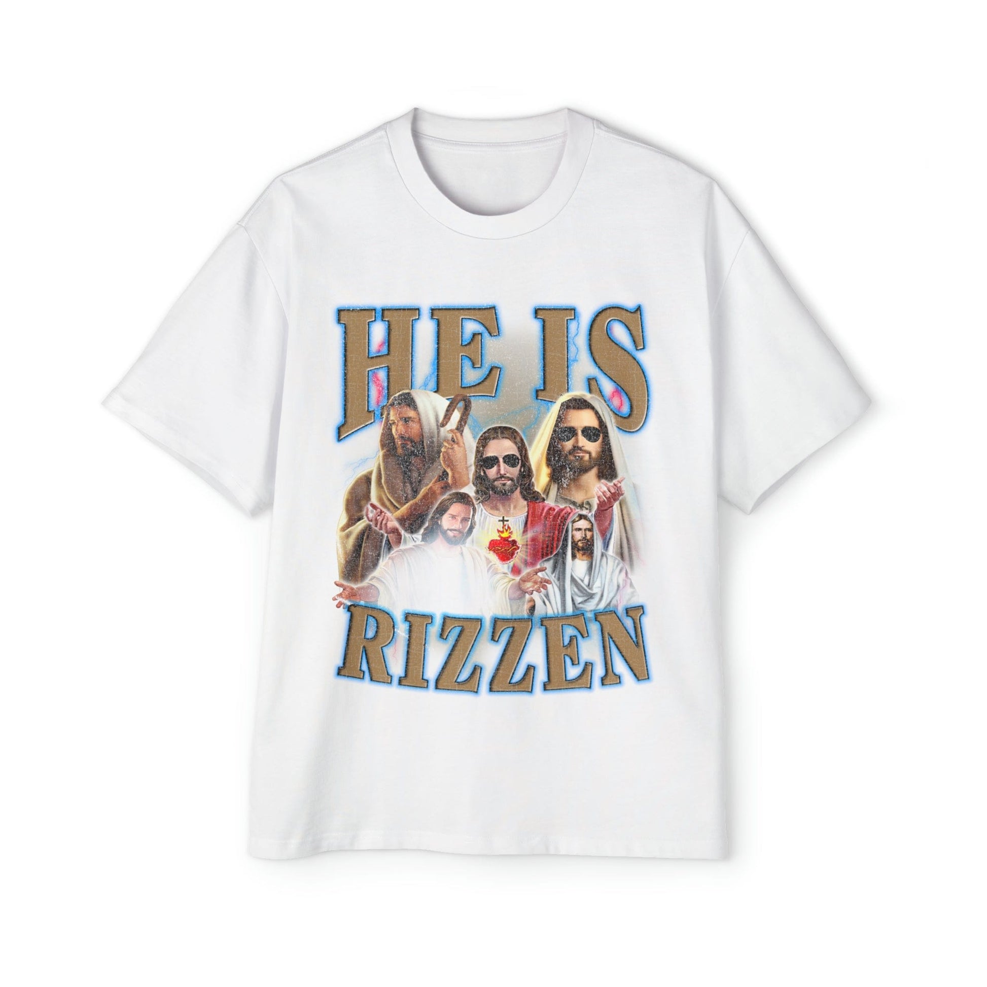 Jesus He Is Rizzen Oversized Tee Graphic Tees Australia White / S Graphic T-Shirt Australia -  Cool Graphic T-Shirts Online -  Jesus He Is Rizzen Oversized Tee | Funny Graphic T-Shirt Australia