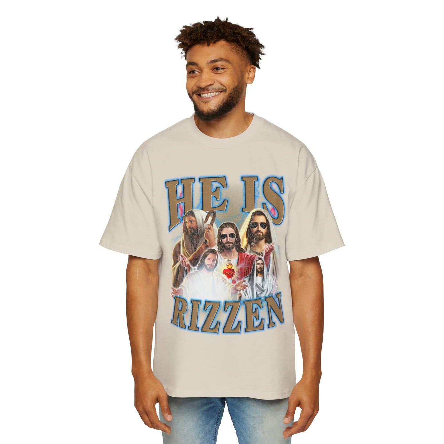 Jesus He Is Rizzen Oversized Tee Graphic Tees Australia Graphic T-Shirt Australia -  Cool Graphic T-Shirts Online -  Jesus He Is Rizzen Oversized Tee | Funny Graphic T-Shirt Australia