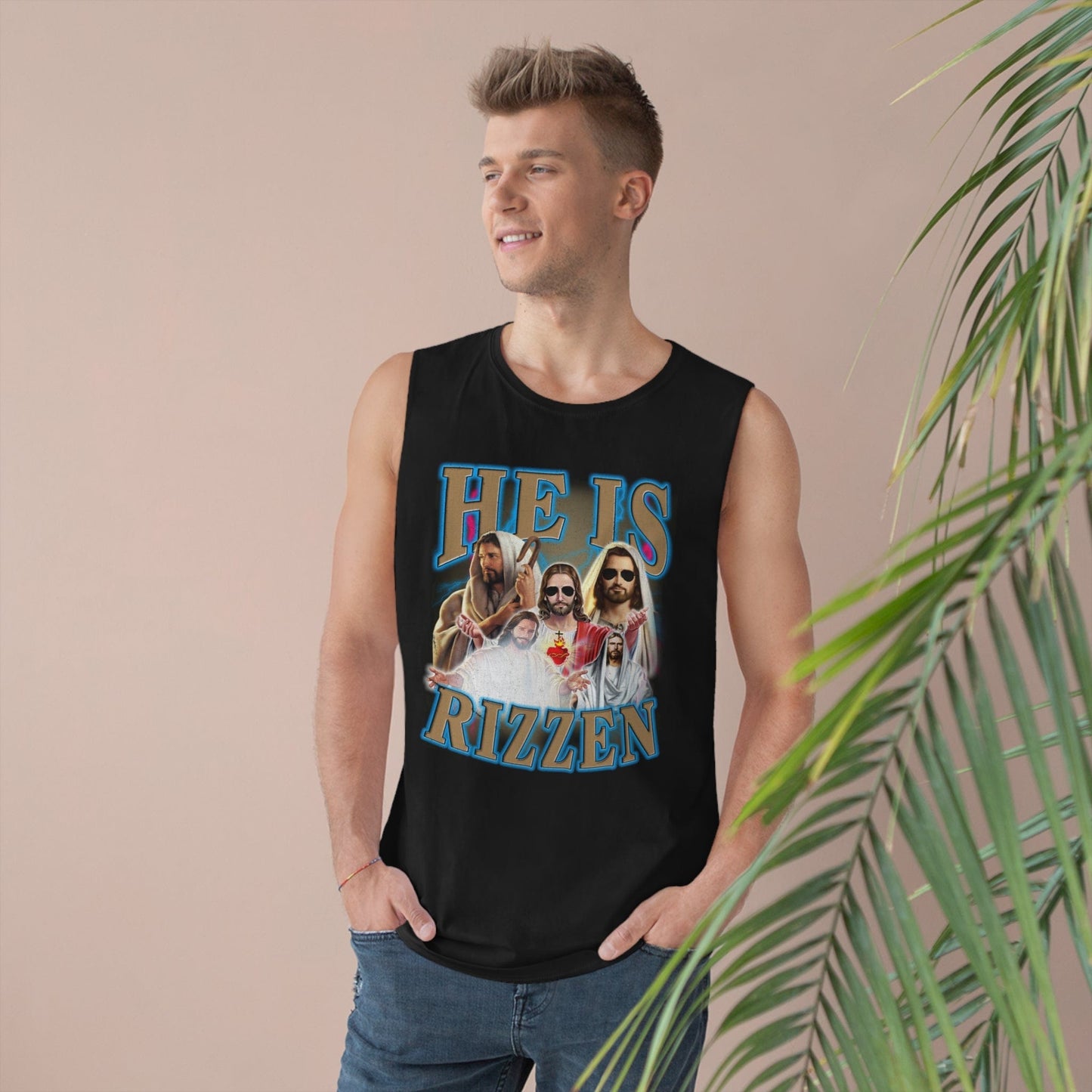 Jesus He Is Rizzen Tank Top Graphic Tees Australia Black / XS Graphic T-Shirt Australia -  Cool Graphic T-Shirts Online -  Jesus He Is Rizzen Tank Top | Funny Tank Tops Australia