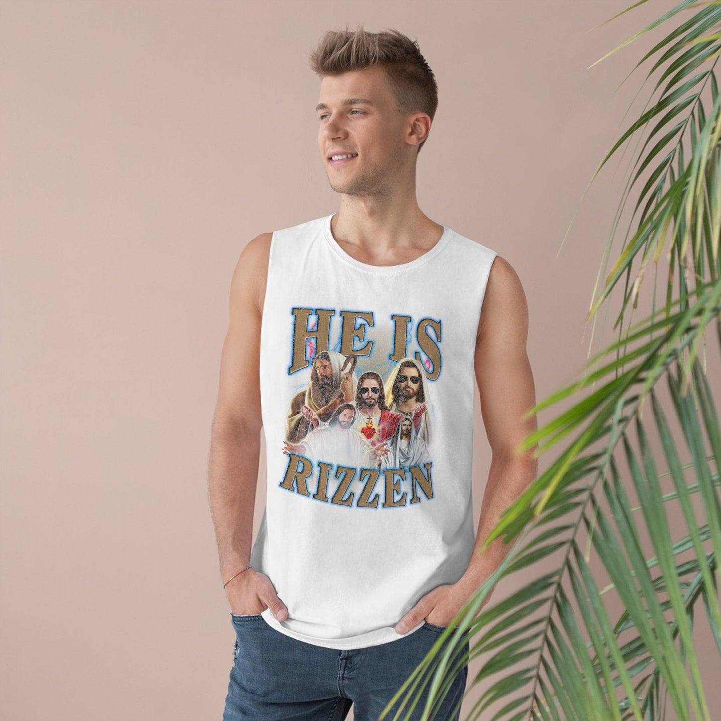 Jesus He Is Rizzen Tank Top Graphic Tees Australia White / XS Graphic T-Shirt Australia -  Cool Graphic T-Shirts Online -  Jesus He Is Rizzen Tank Top | Funny Tank Tops Australia