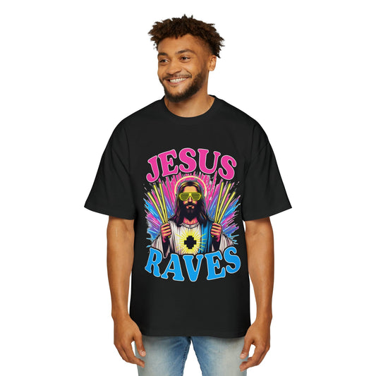 Jesus Raves Oversized Tee Graphic Tees Australia Black / S Graphic T-Shirt Australia -  Cool Graphic T-Shirts Online -  Jesus Raves Oversized Tee | Funny Oversized T-Shirts