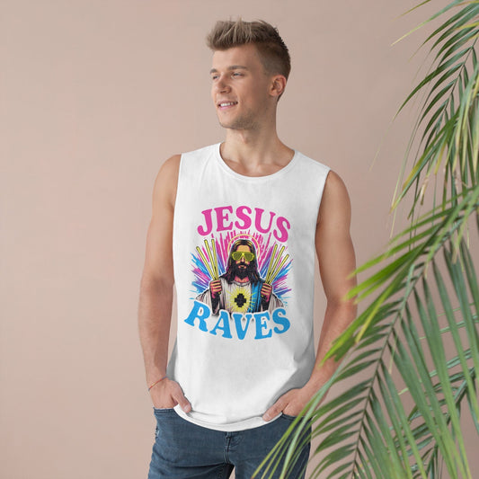 Jesus Raves Tank Top Graphic Tees Australia White / XS Graphic T-Shirt Australia -  Cool Graphic T-Shirts Online -  Jesus Raves Tank Top | Cool Tank Tops & Singlets Australia